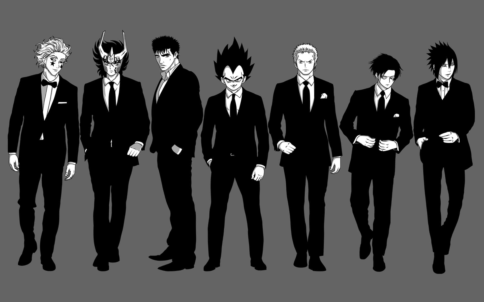 One Piece, black and white, seven anime men, Full HD Desktop Wallpaper