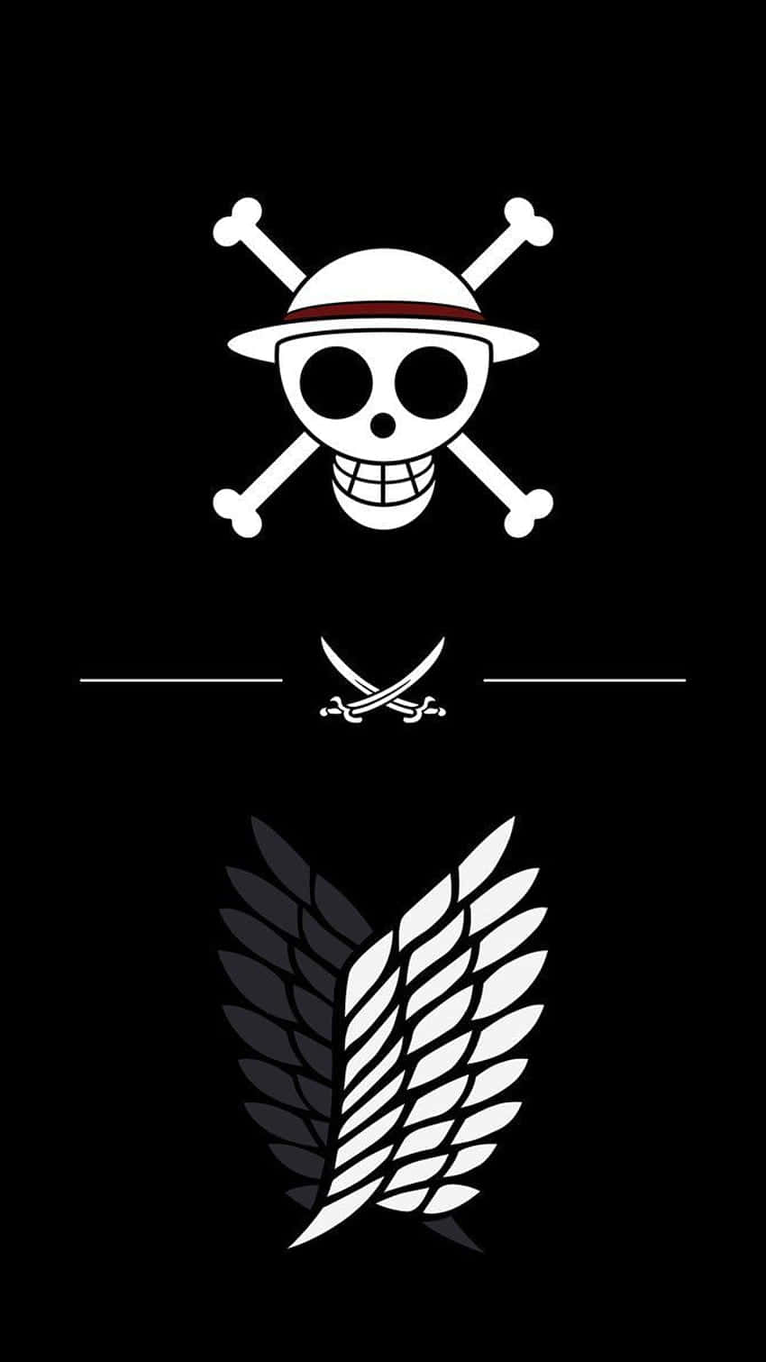 One Piece, black background, white logos, HD Phone Wallpaper