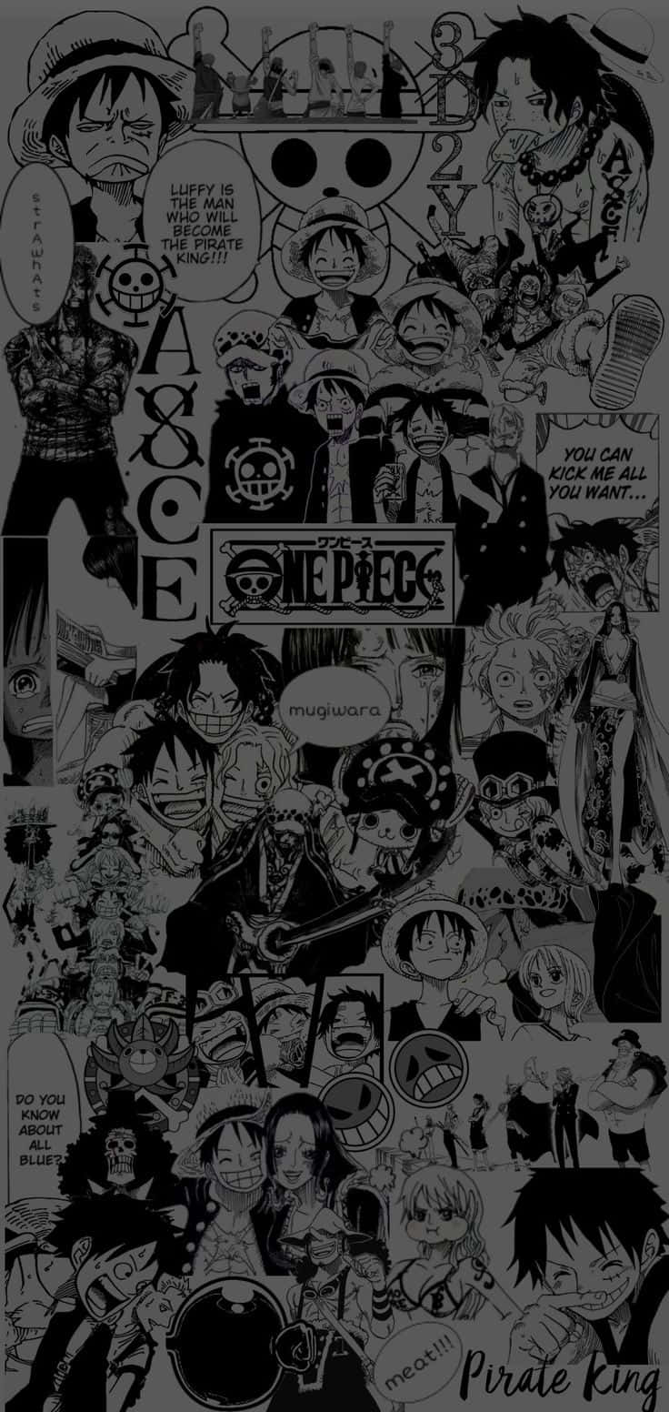 One Piece, black and white, monochrome collage, HD Phone Wallpaper
