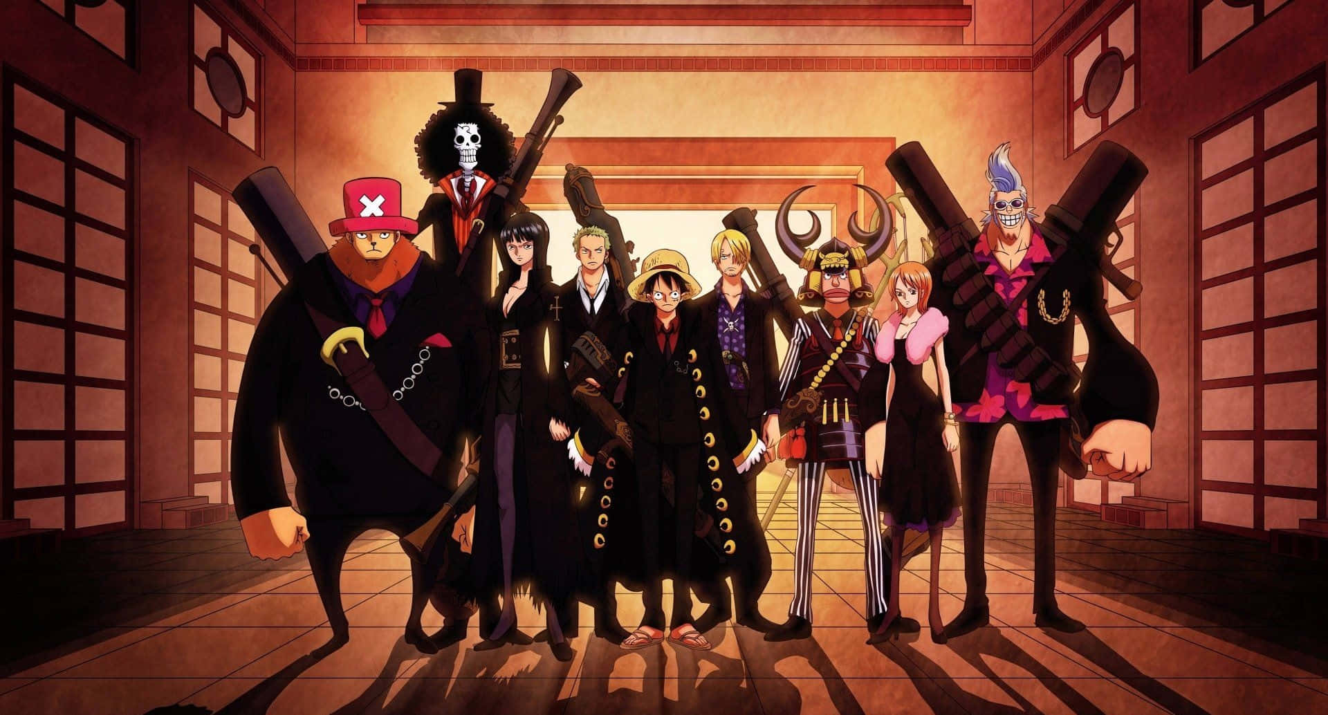 One Piece Chibi, anime pirates, black coats, Full HD Desktop Wallpaper