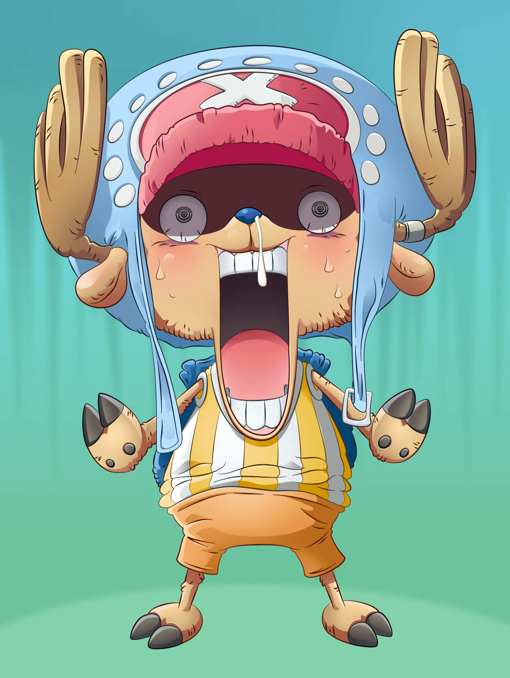 One Piece Chopper, reindeer character, blue hat, Full HD Phone Wallpaper