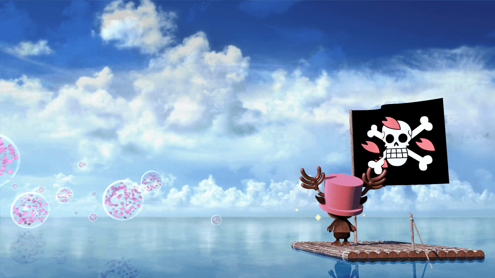One Piece Chopper, pink hat, bamboo raft, Full HD Desktop Wallpaper