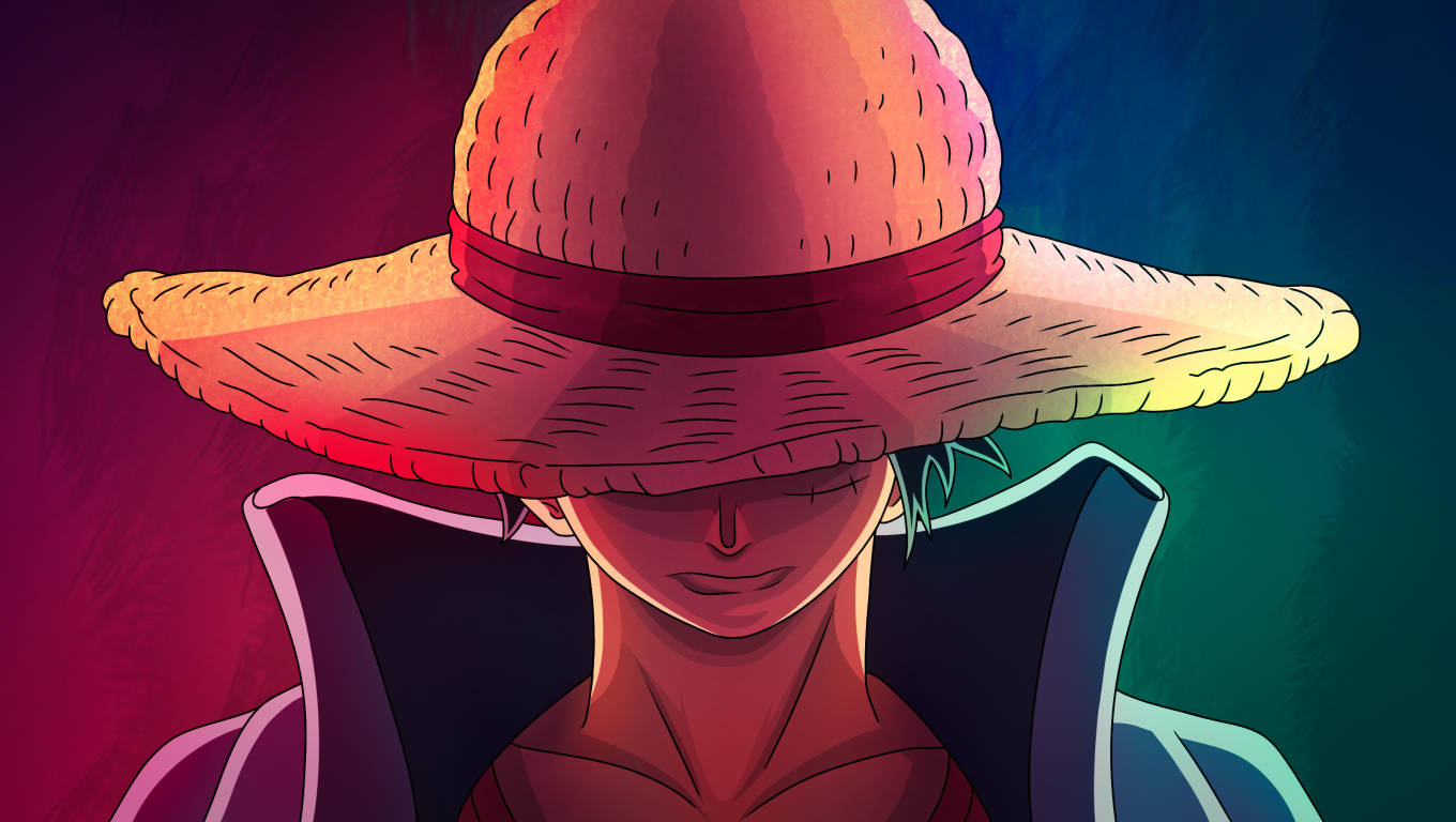 One Piece Desktop, red blue gradient, straw hat, HD Desktop Wallpaper
