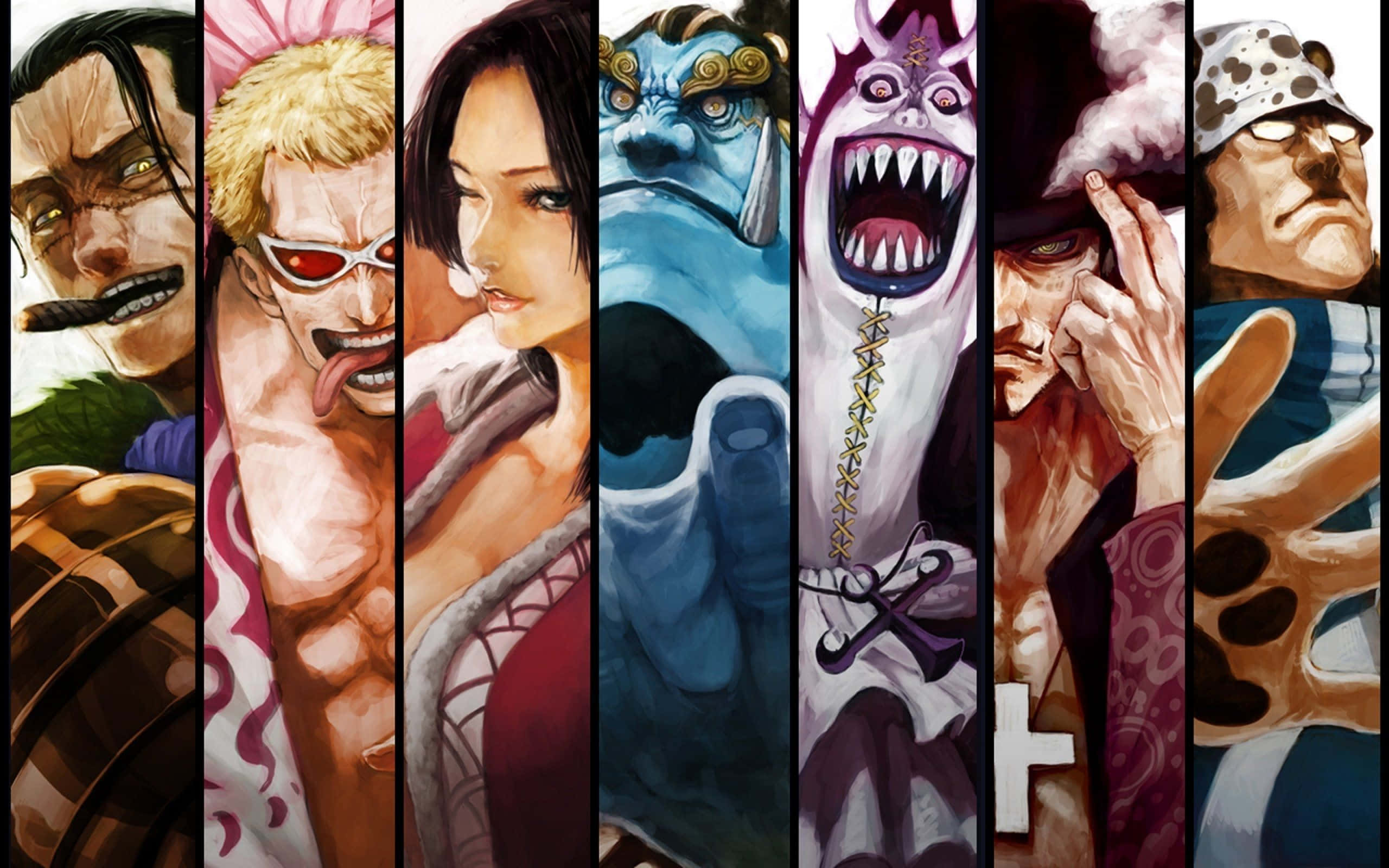 One Piece, anime characters, vertical panels, 2K Desktop Wallpaper
