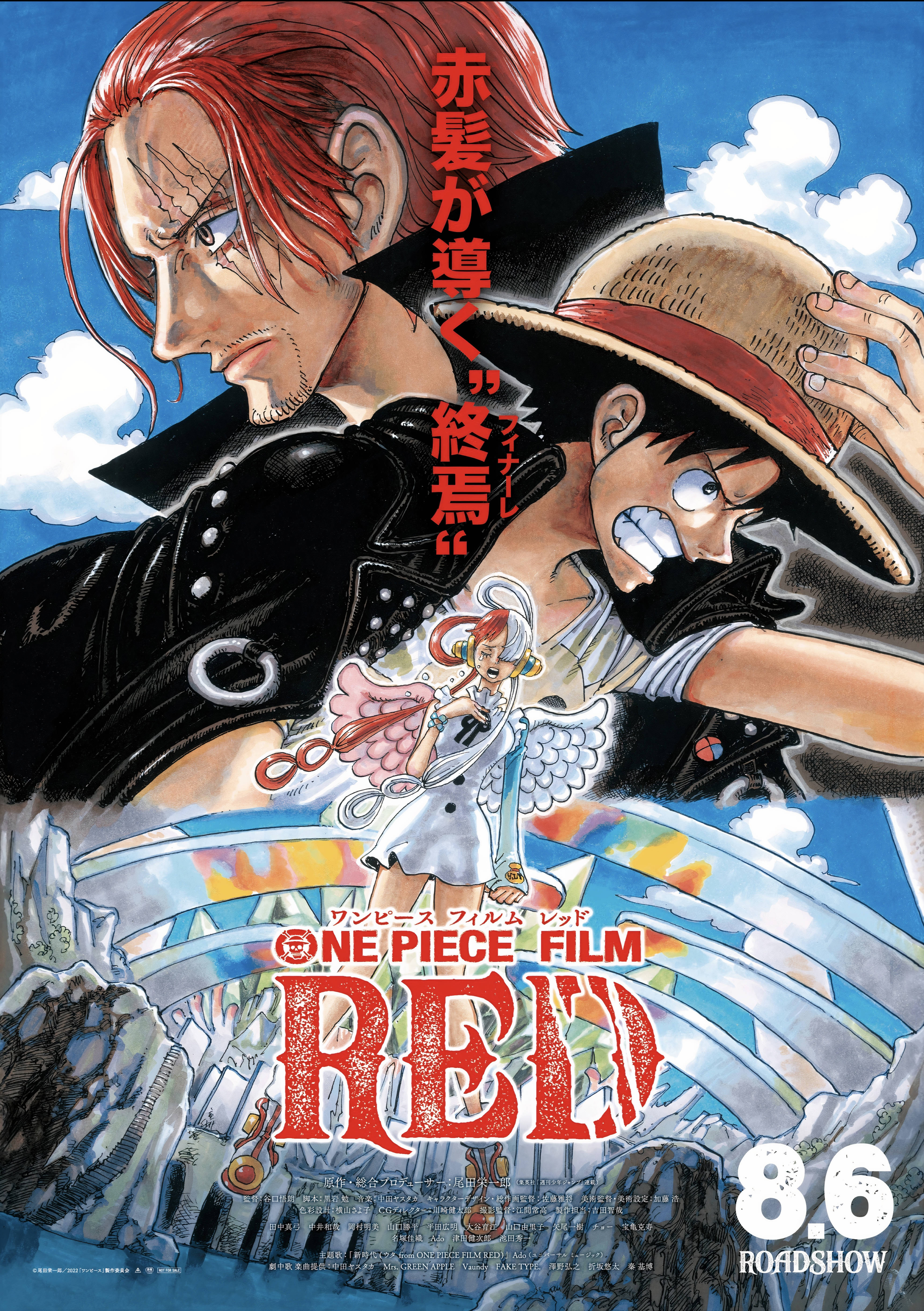 One Piece Film Red, red hair, straw hat, 5K Phone Wallpaper