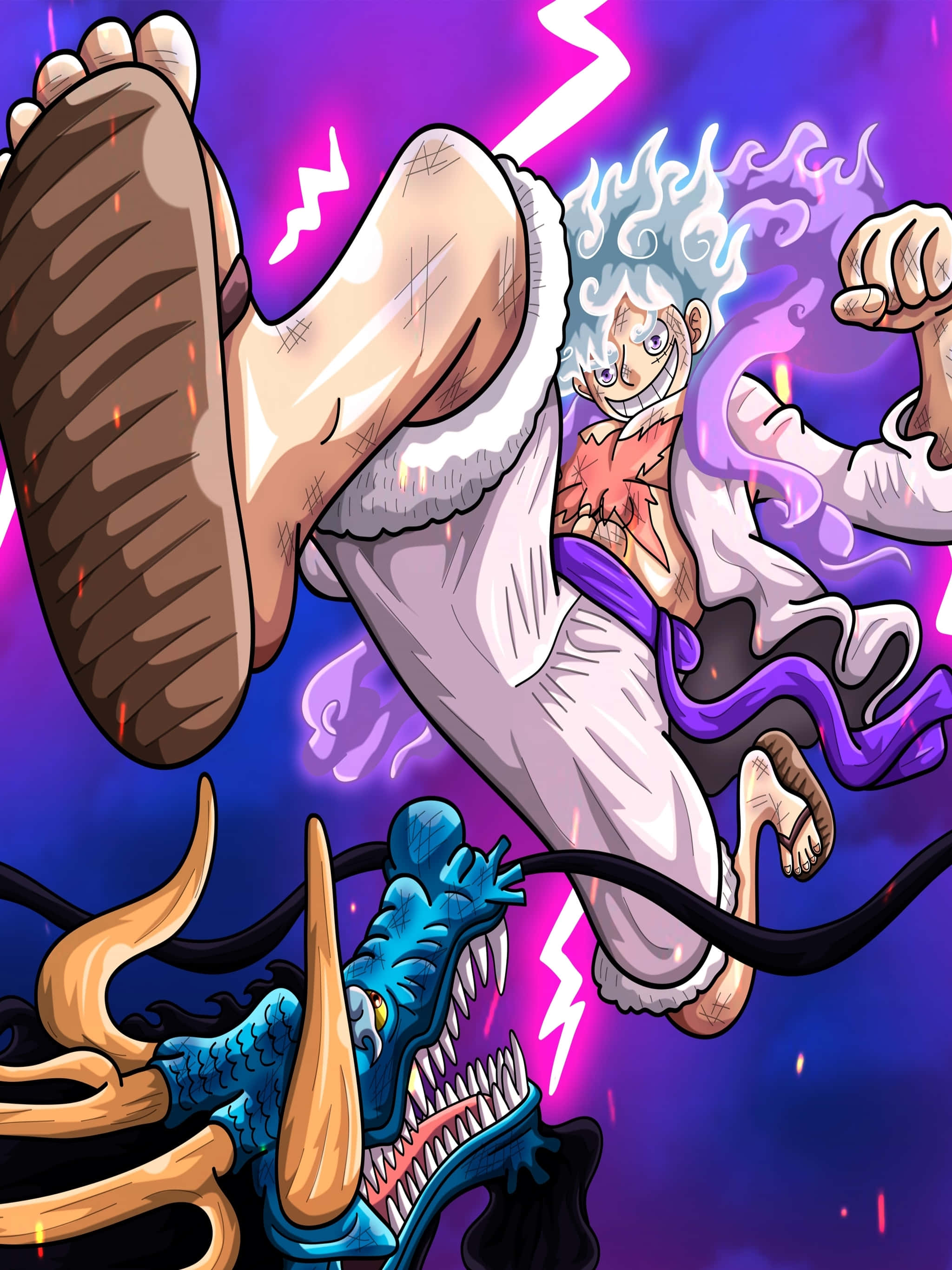 One Piece, epic battle, white-haired anime warrior, 2K Phone Wallpaper