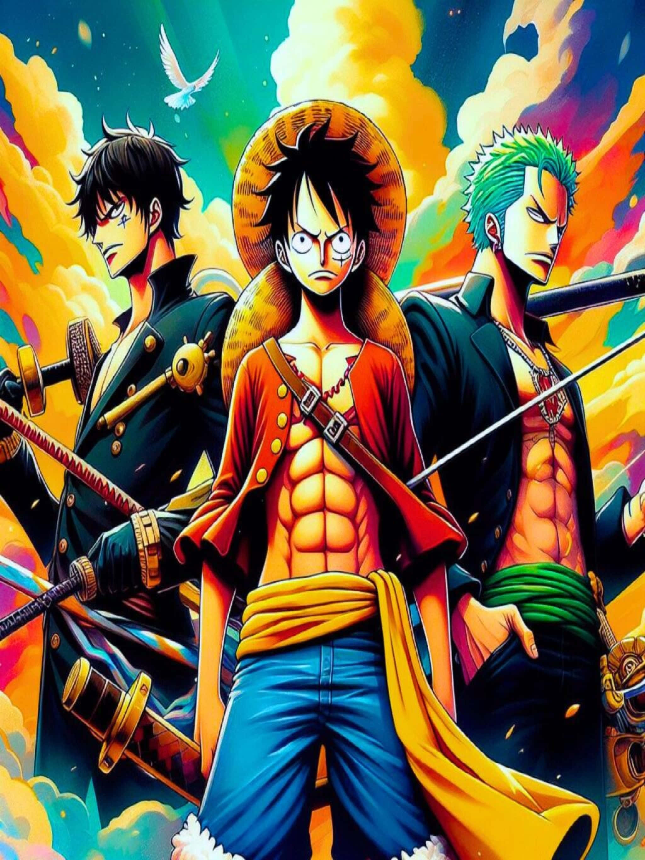 One Piece, trio, anime pirates, 2K Phone Wallpaper