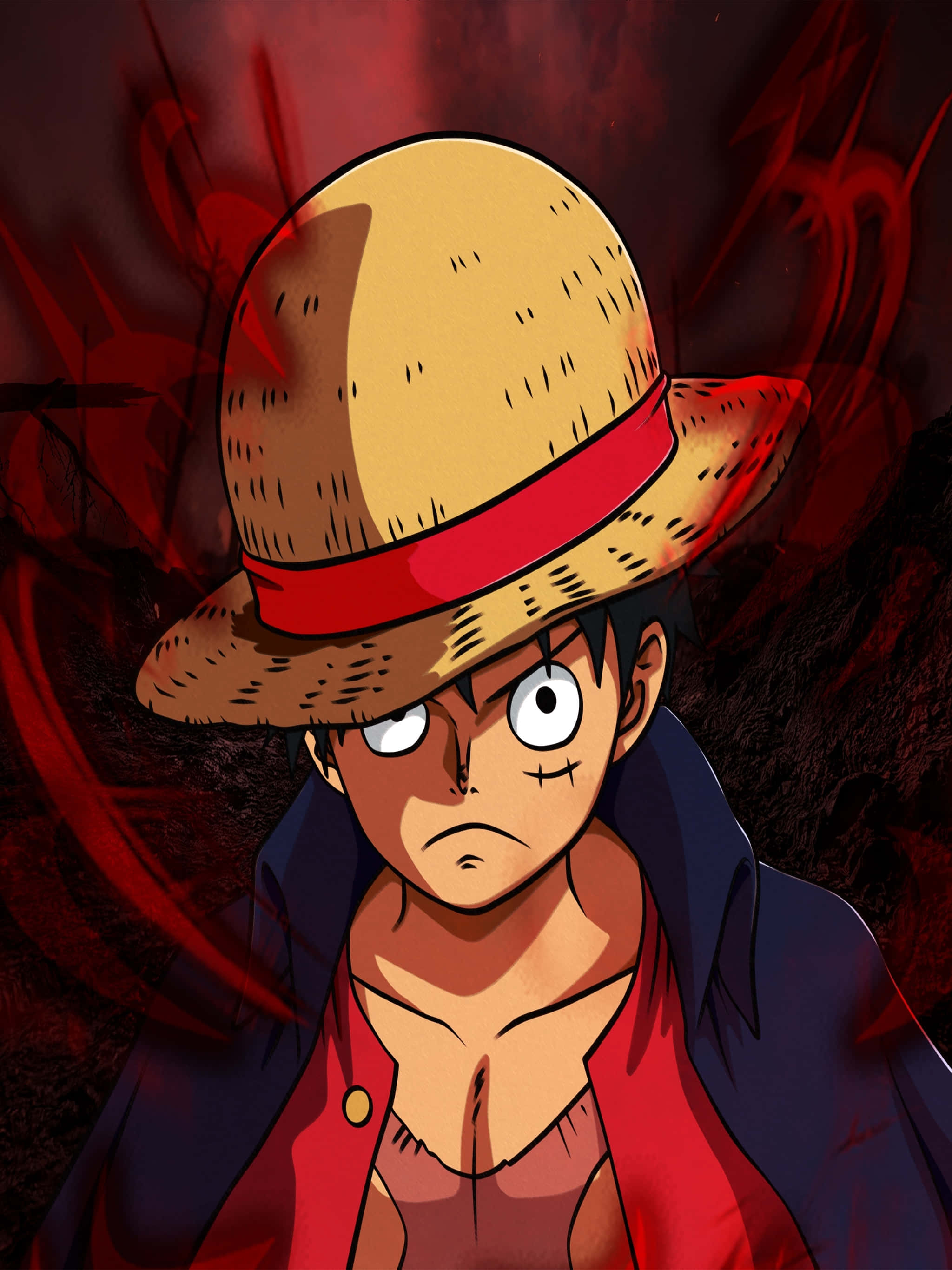 One Piece, straw hat, red band, 2K Phone Wallpaper