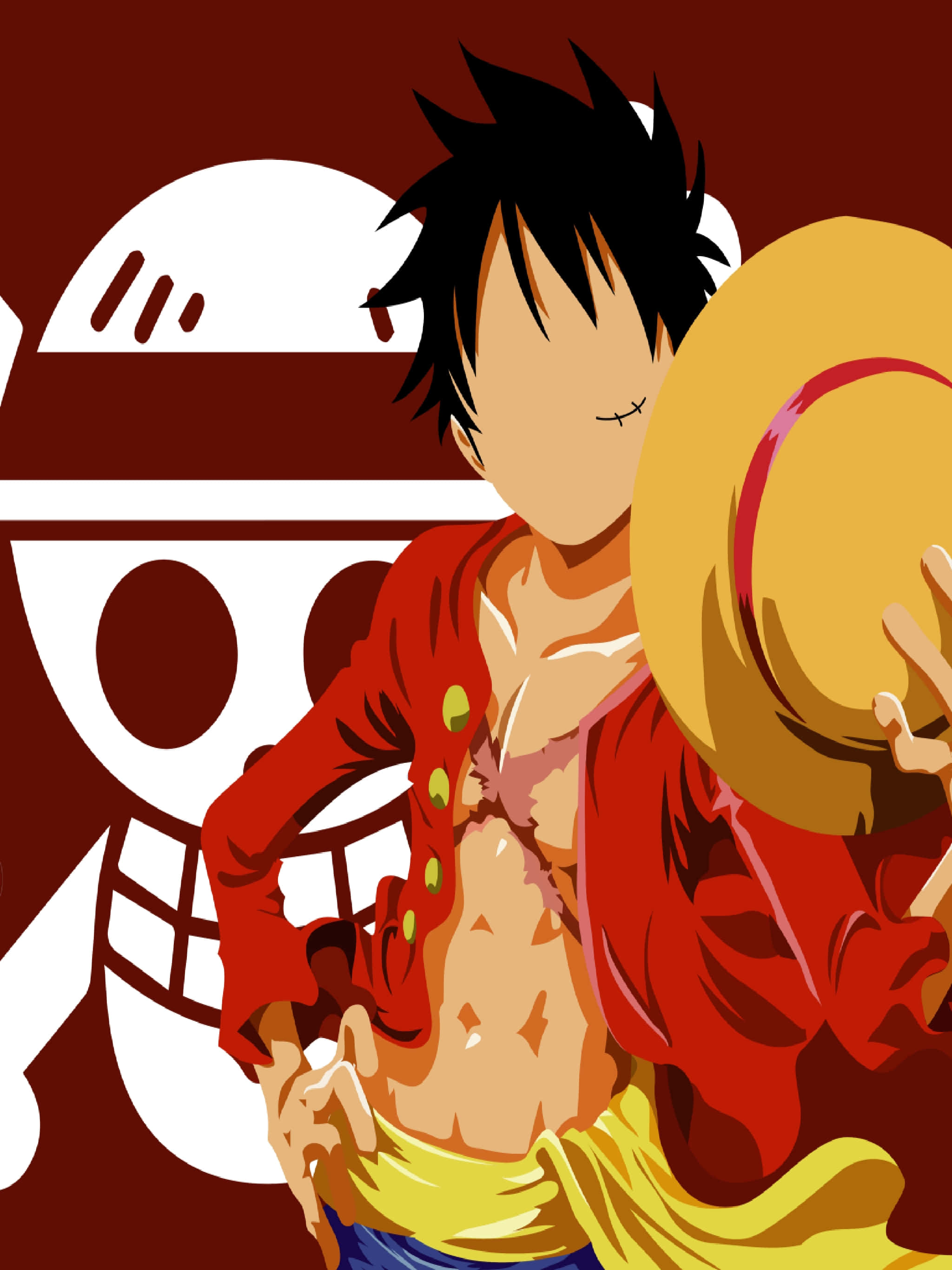 One Piece, straw hat, black spiky hair, 2K Phone Wallpaper