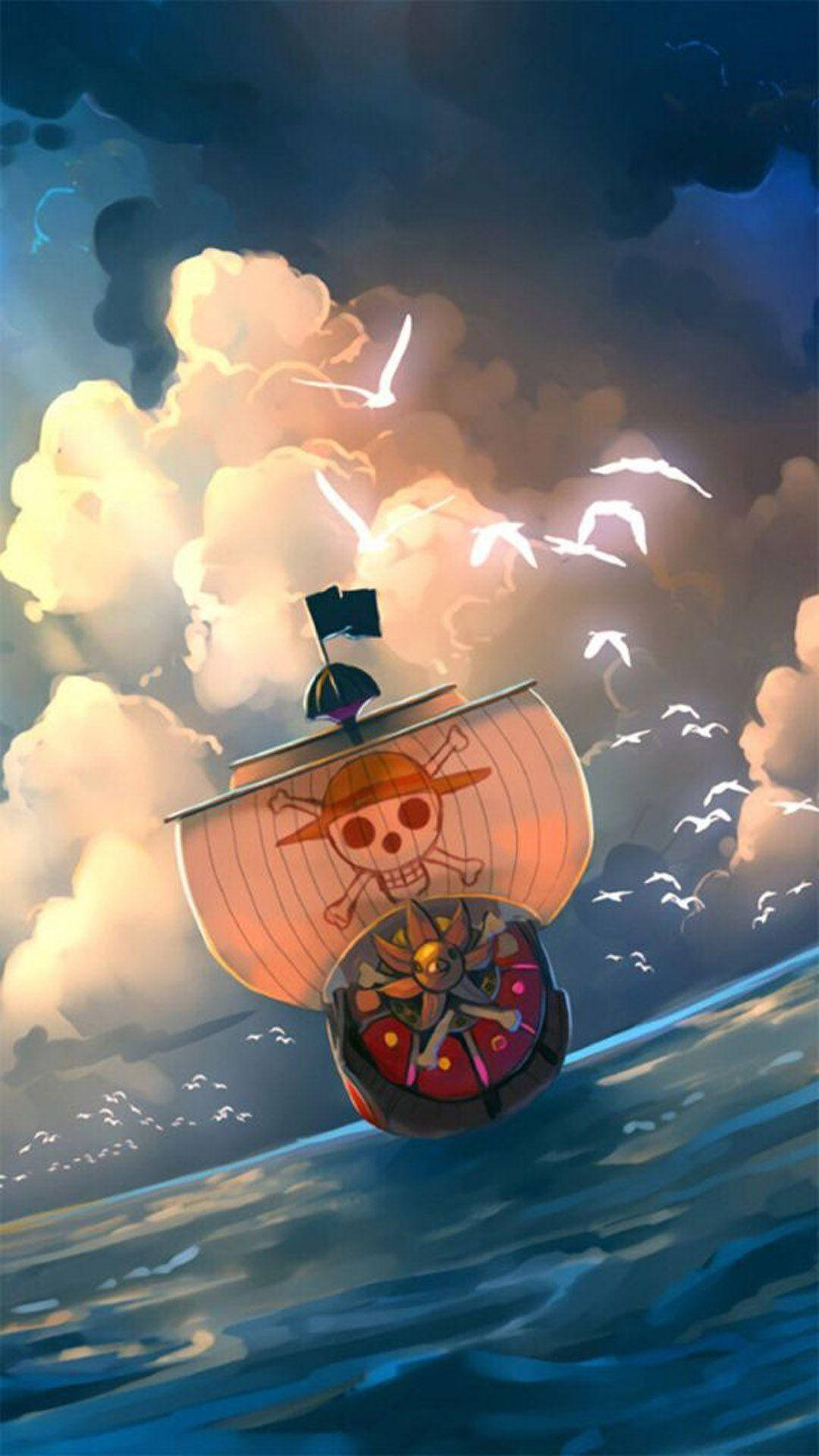 One Piece Live, pirate ship, skull flag, Full HD Phone Wallpaper