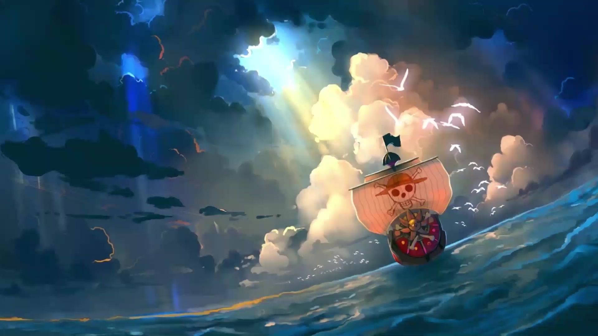 One Piece Live, pirate ship, stormy seas, Full HD Desktop Wallpaper