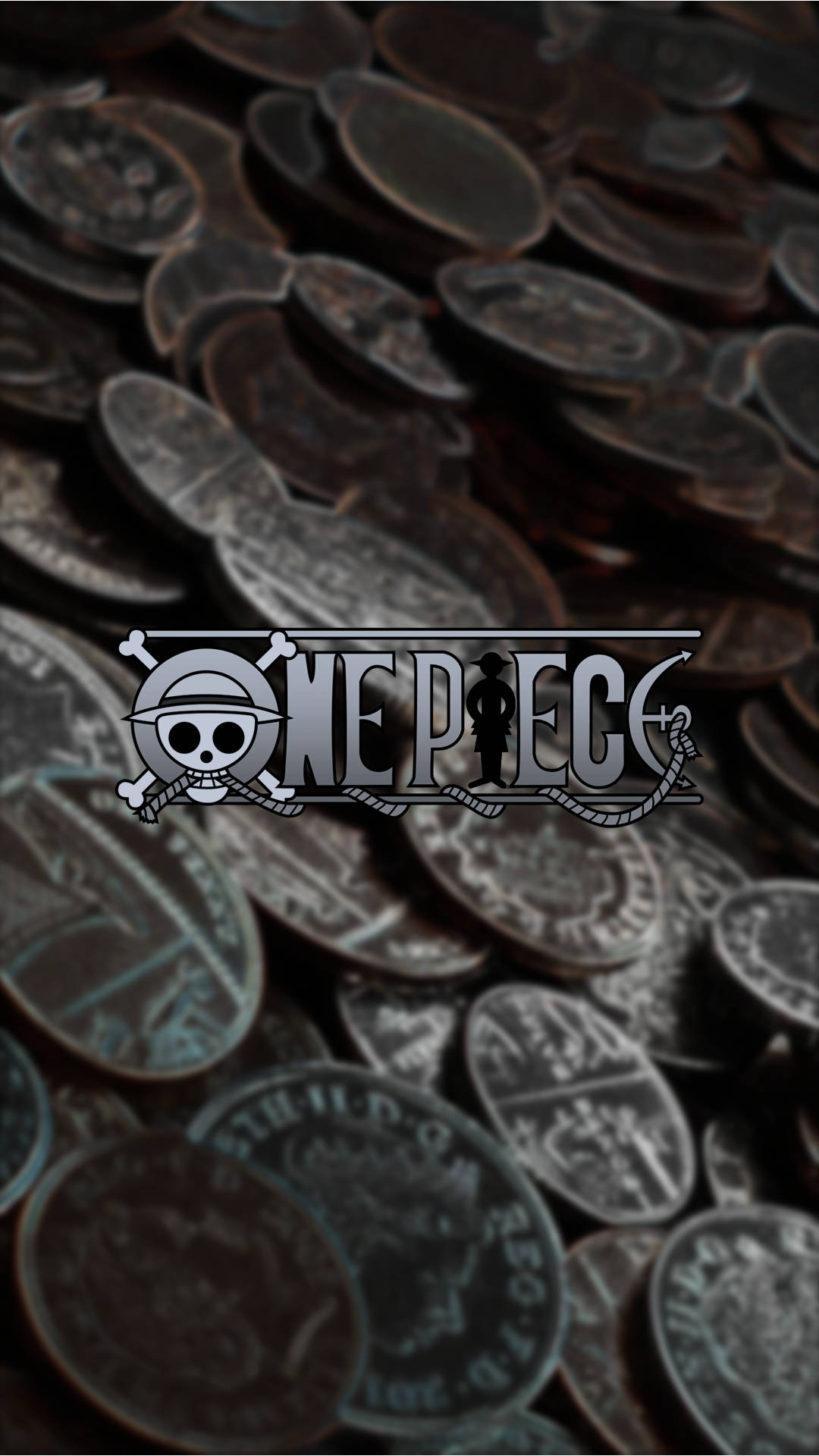 One Piece Logo, treasure, pile of weathered coins, Full HD Phone Wallpaper