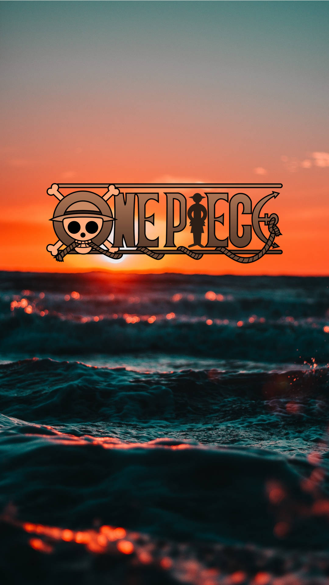 One Piece Logo, sunset, sea, Full HD Phone Wallpaper
