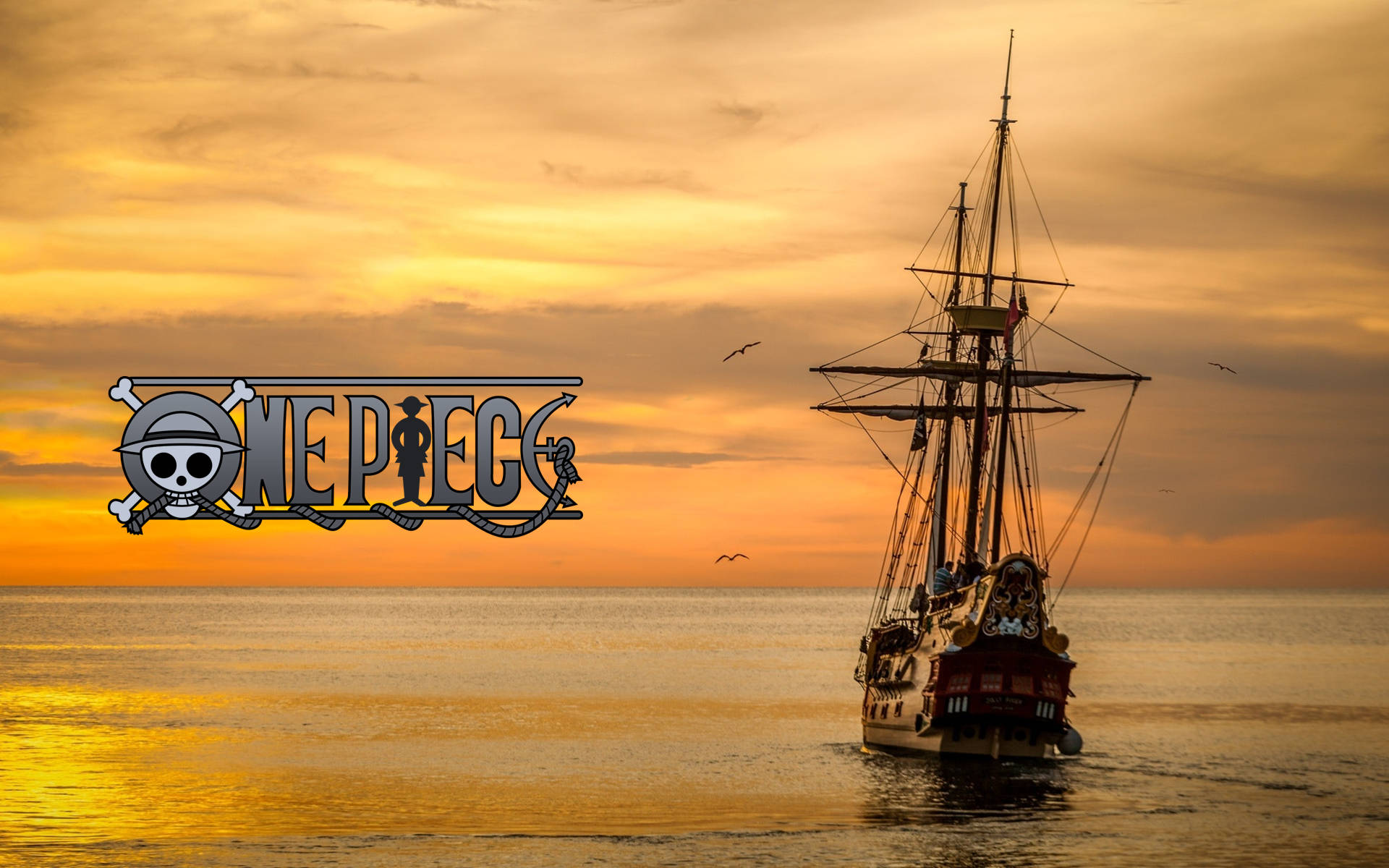 One Piece, logo, pirate ship, Full HD Desktop Wallpaper