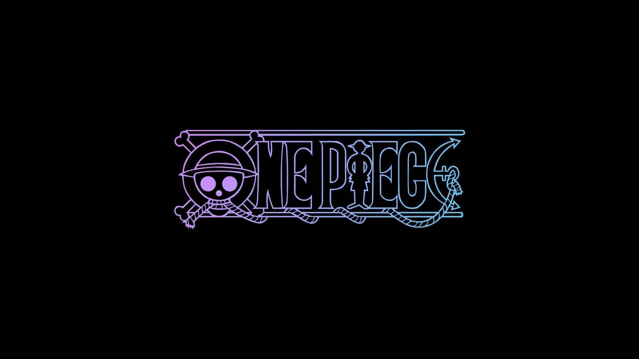 One Piece Logo, neon blue, purple, Full HD Desktop Wallpaper