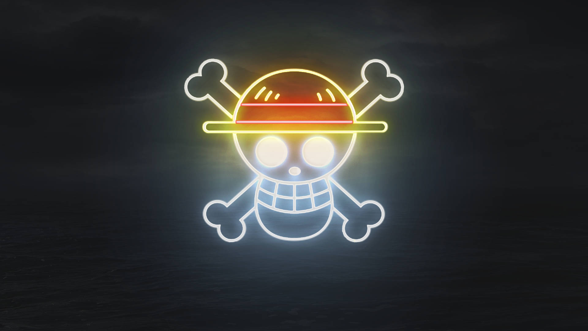 One Piece, neon light logo, straw hat, Full HD Desktop Wallpaper