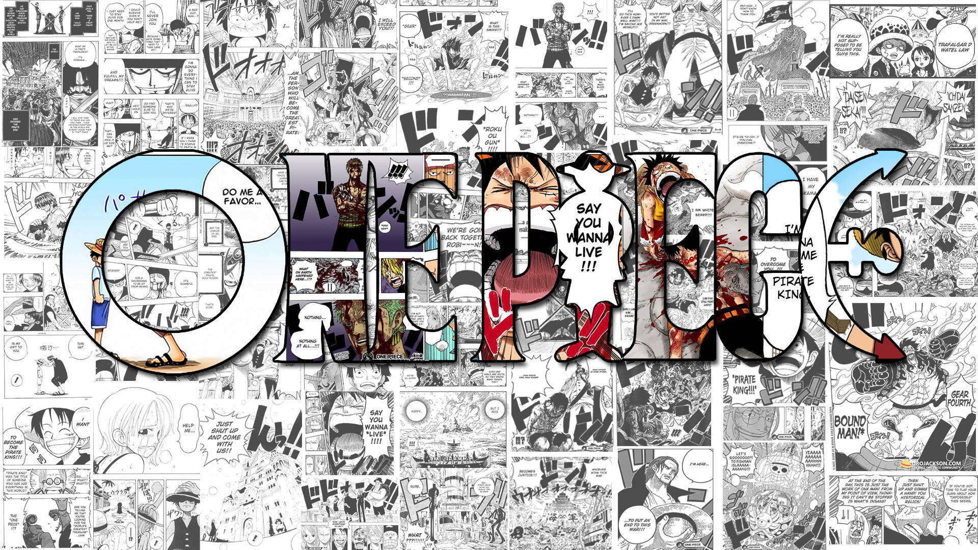One Piece, manga panels, title logo, Full HD Desktop Wallpaper