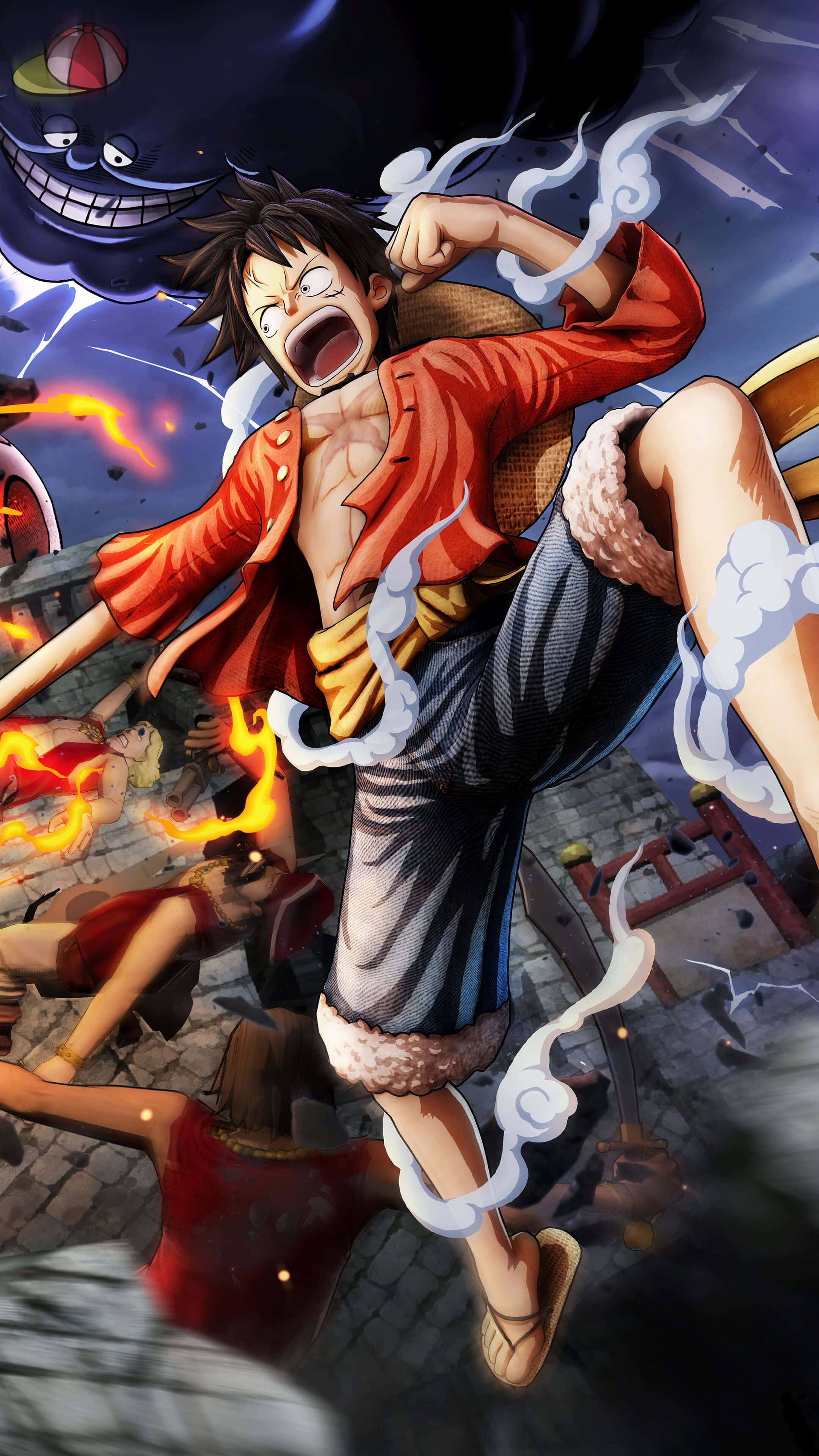 One Piece, Luffy, red jacket, 4K Phone Wallpaper