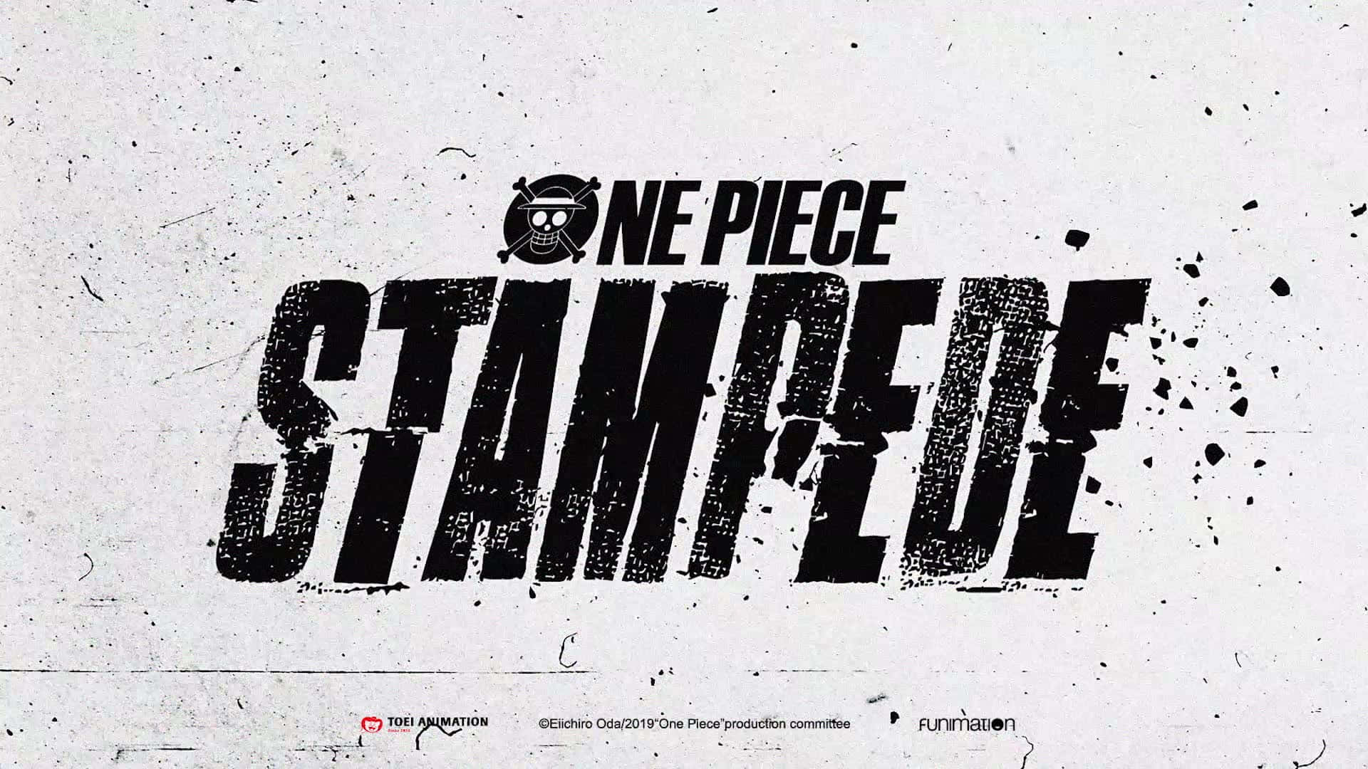 One Piece Stampede, black graffiti-style text, textured white background, Full HD Desktop Wallpaper