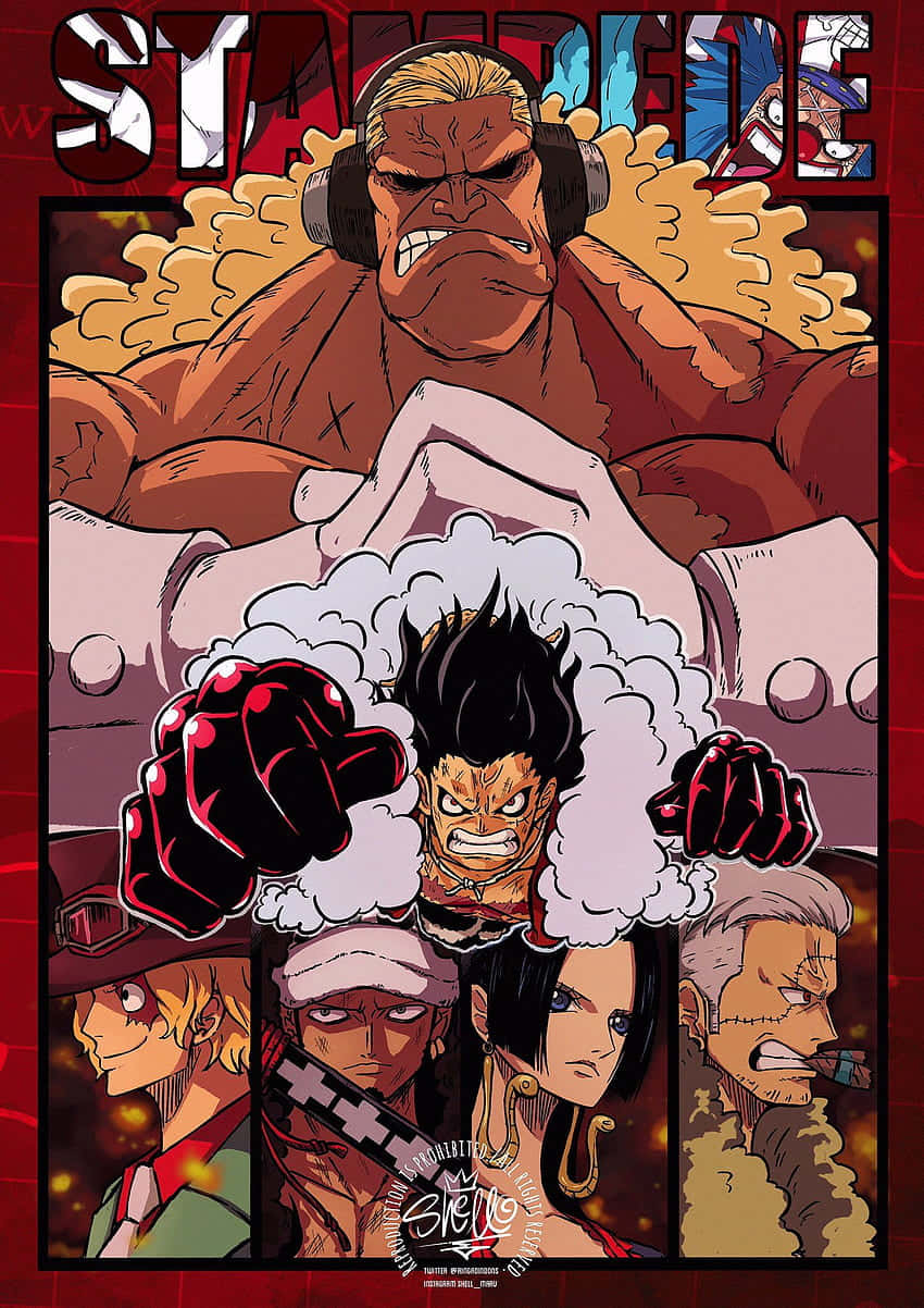 One Piece Stampede, muscular man with headphones, central character with spiky hair, SD Phone Wallpaper