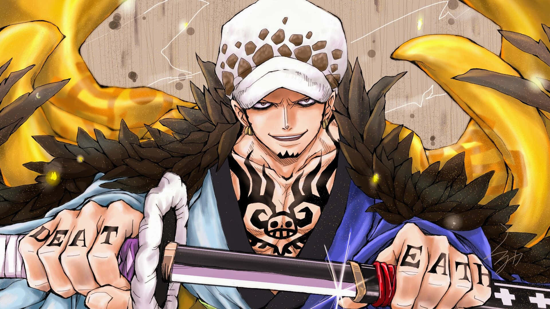 Trafalgar Law, One Piece, DEATH tattoo, Full HD Desktop Wallpaper