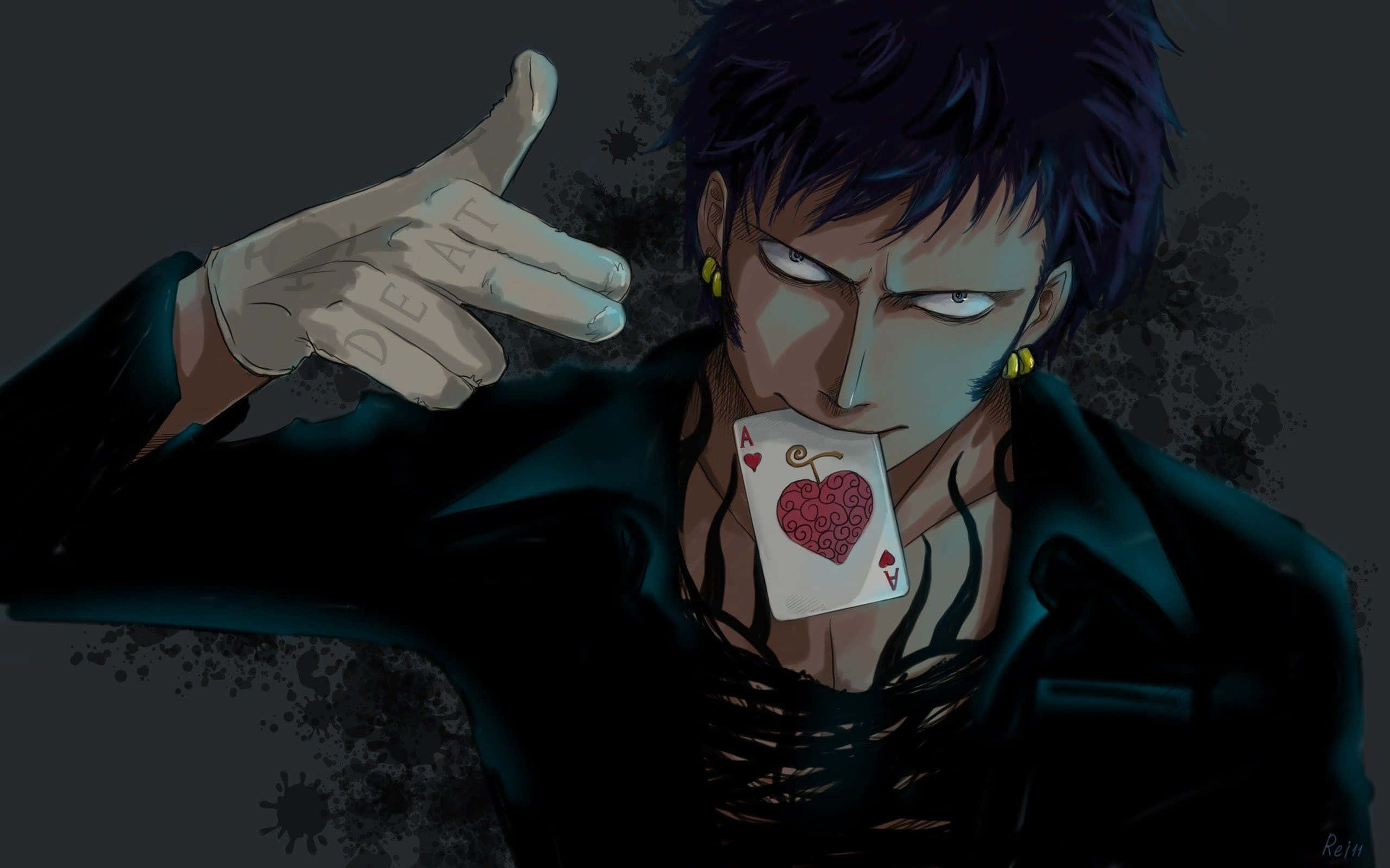 Trafalgar Law, black jacket, ace of hearts card, 2K Desktop Wallpaper