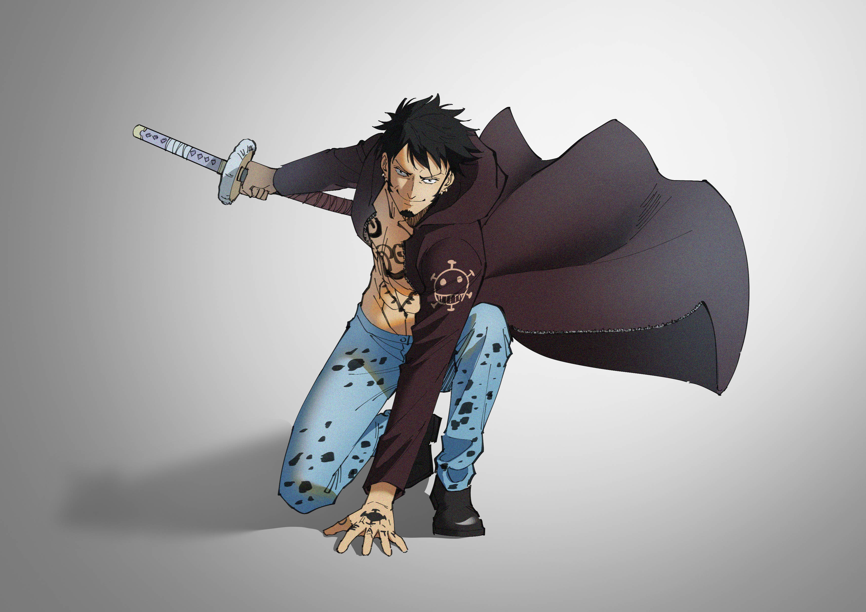 Trafalgar Law, One Piece, landing pose, 2K Desktop Wallpaper