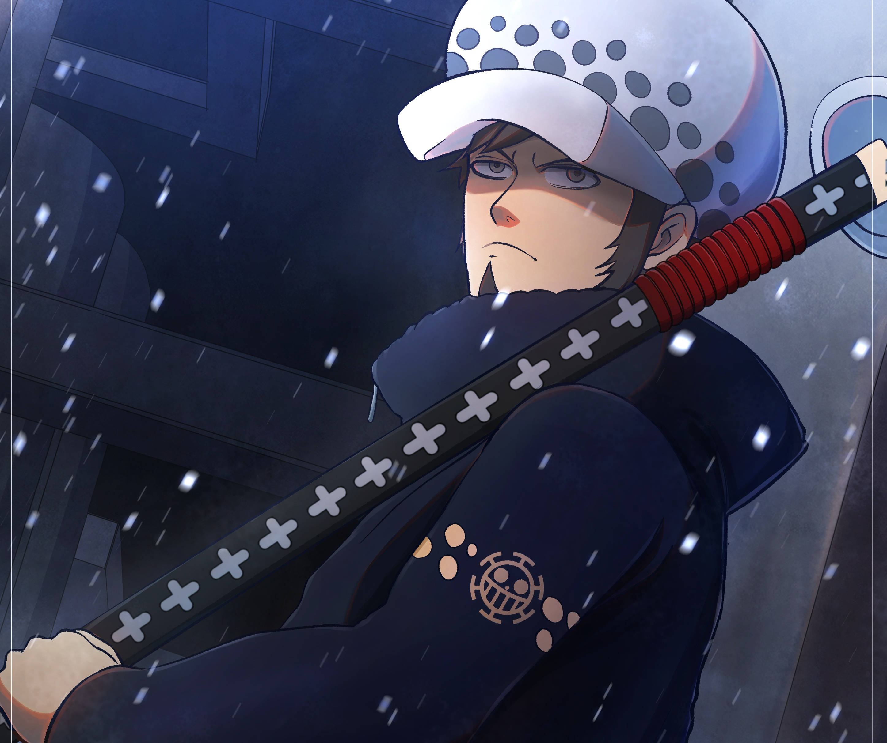 Trafalgar Law, One Piece, snowing, 2K Desktop Wallpaper