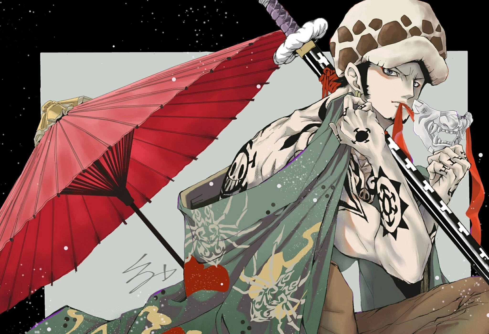 Trafalgar Law, One Piece, skull tattoos, Full HD Desktop Wallpaper