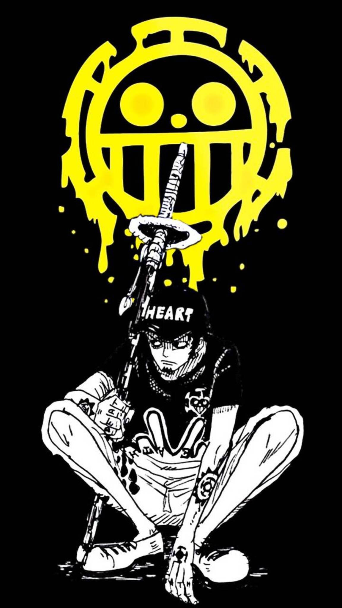Trafalgar Law, anime character, black and white, Full HD Phone Wallpaper