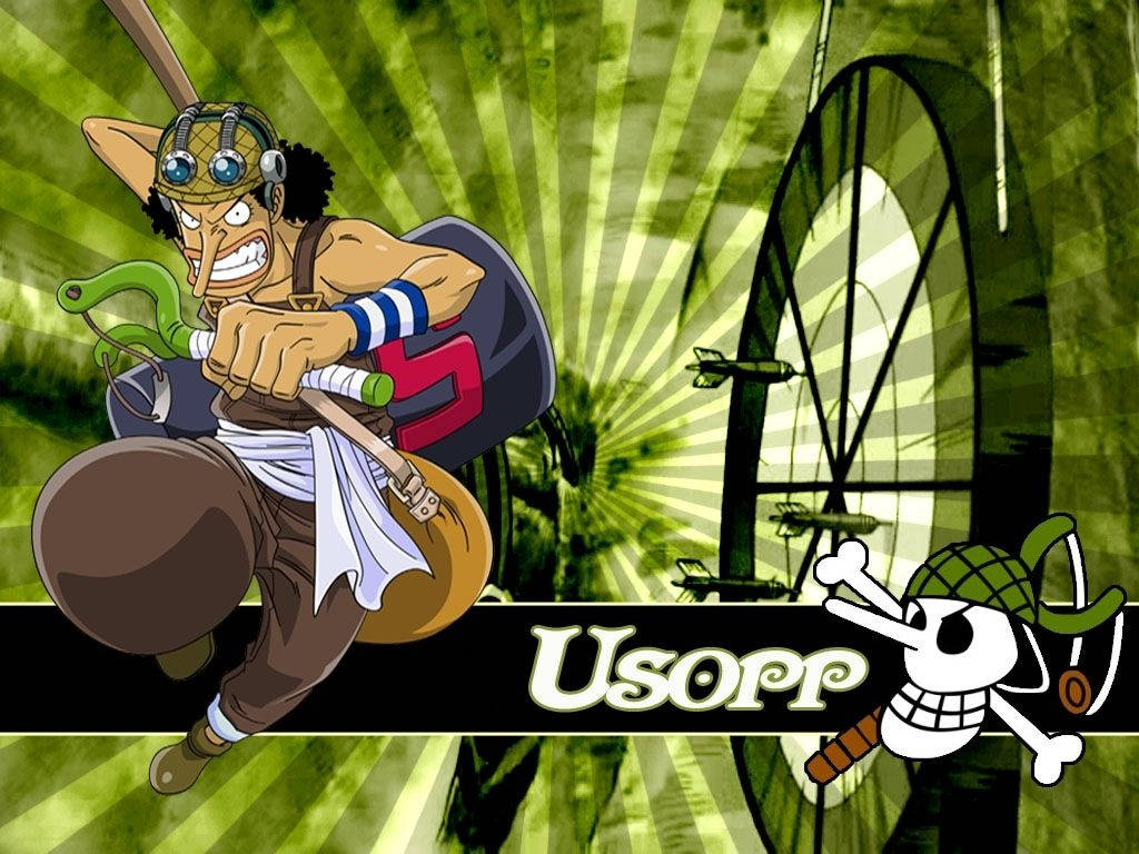 One Piece Usopp, green aesthetic, dynamic pose, SD Desktop Wallpaper