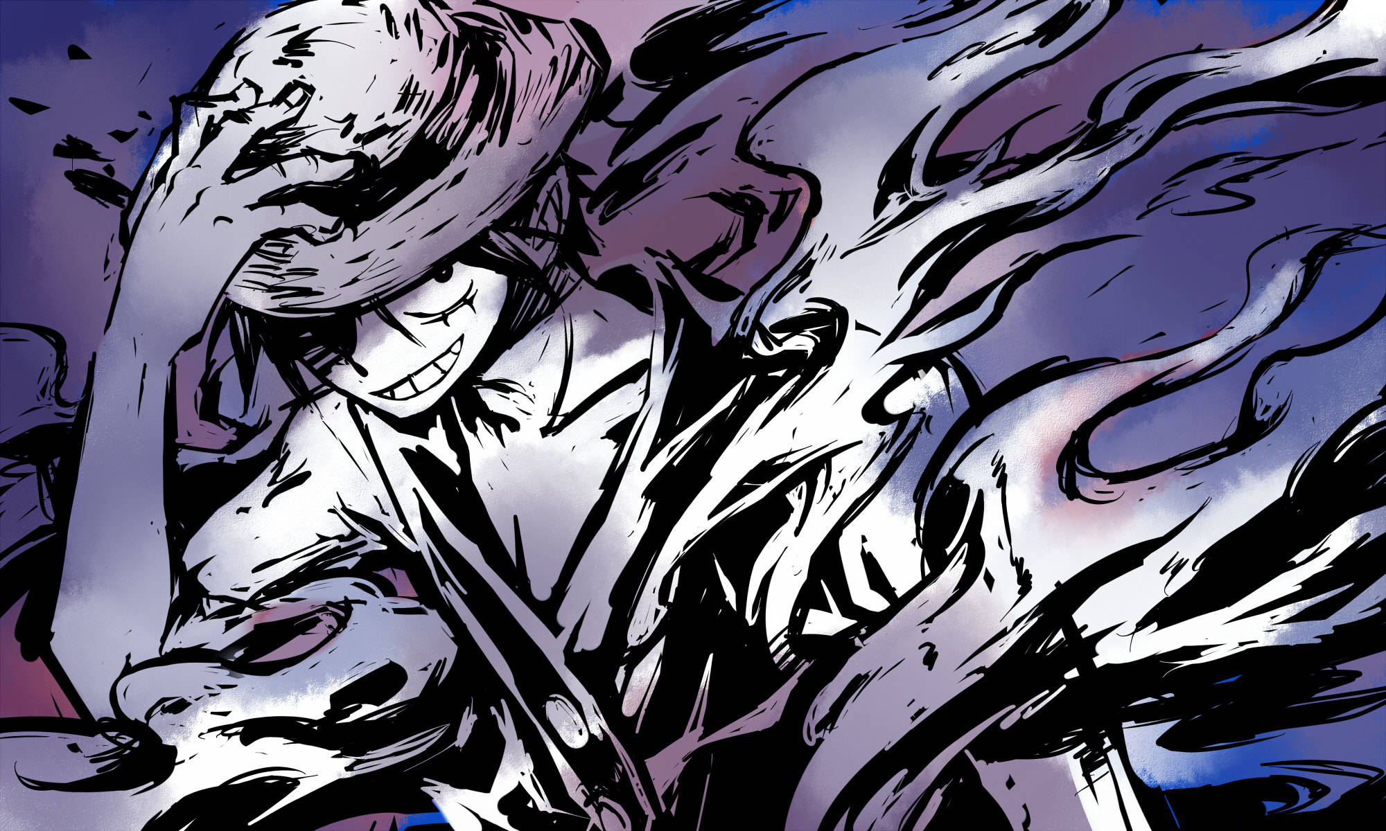 One Piece, straw hat, purple and blue energy, Full HD Desktop Wallpaper