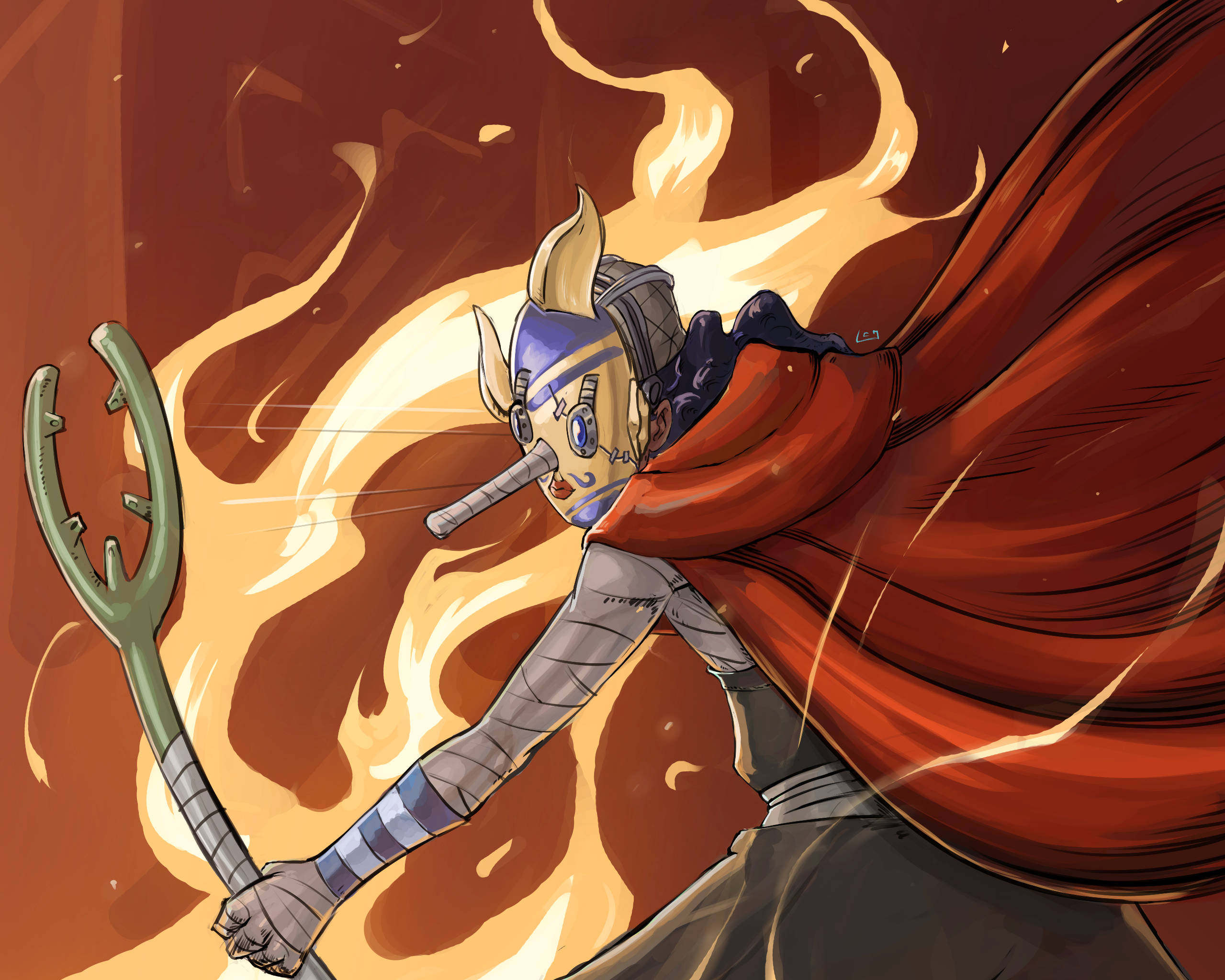 One Piece, Usopp, fiery backdrop, Full HD Desktop Wallpaper