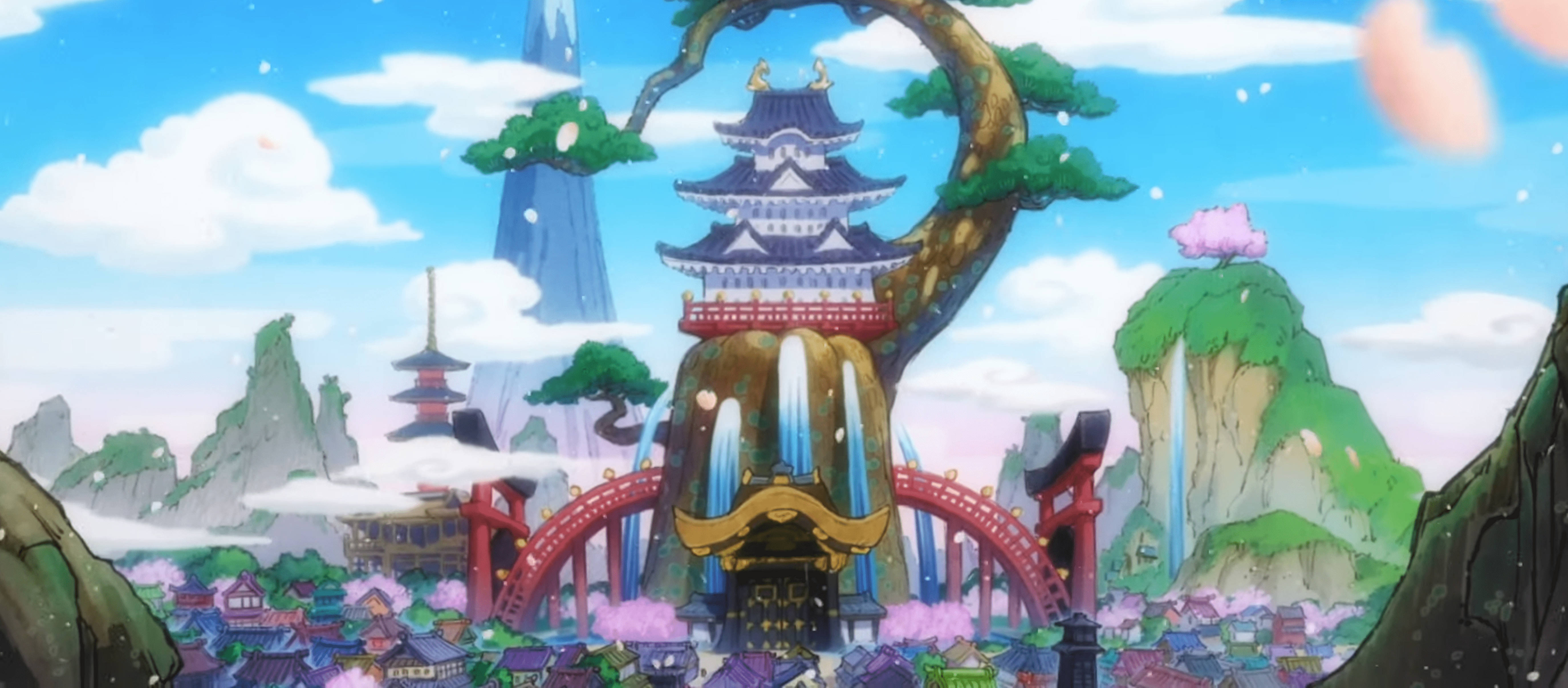One Piece Wano 4K, temple, giant tree, 5K Desktop Wallpaper