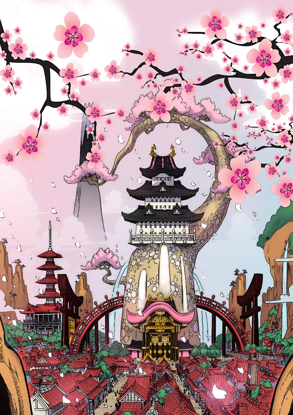 One Piece Wano, sakura, cherry blossom tree, HD Phone Wallpaper