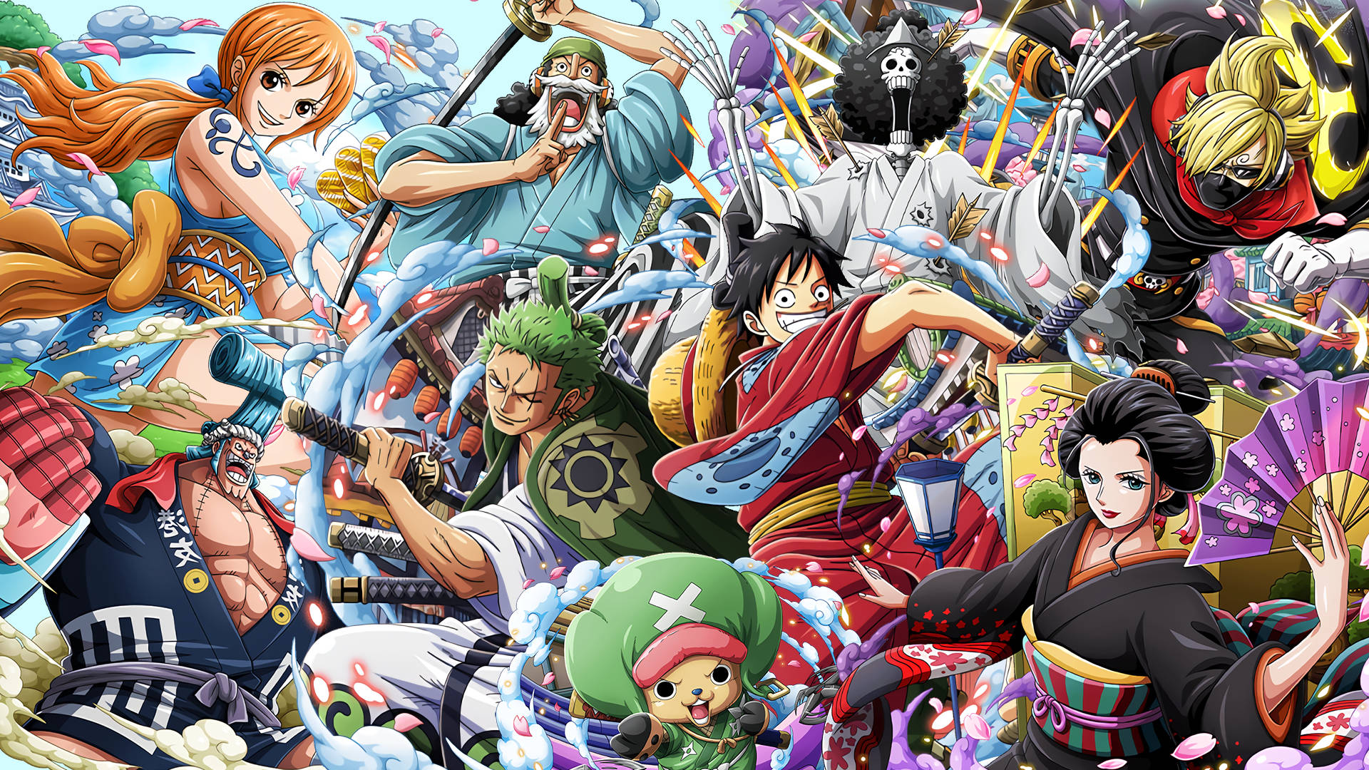One Piece, Wano, anime characters, Full HD Desktop Wallpaper