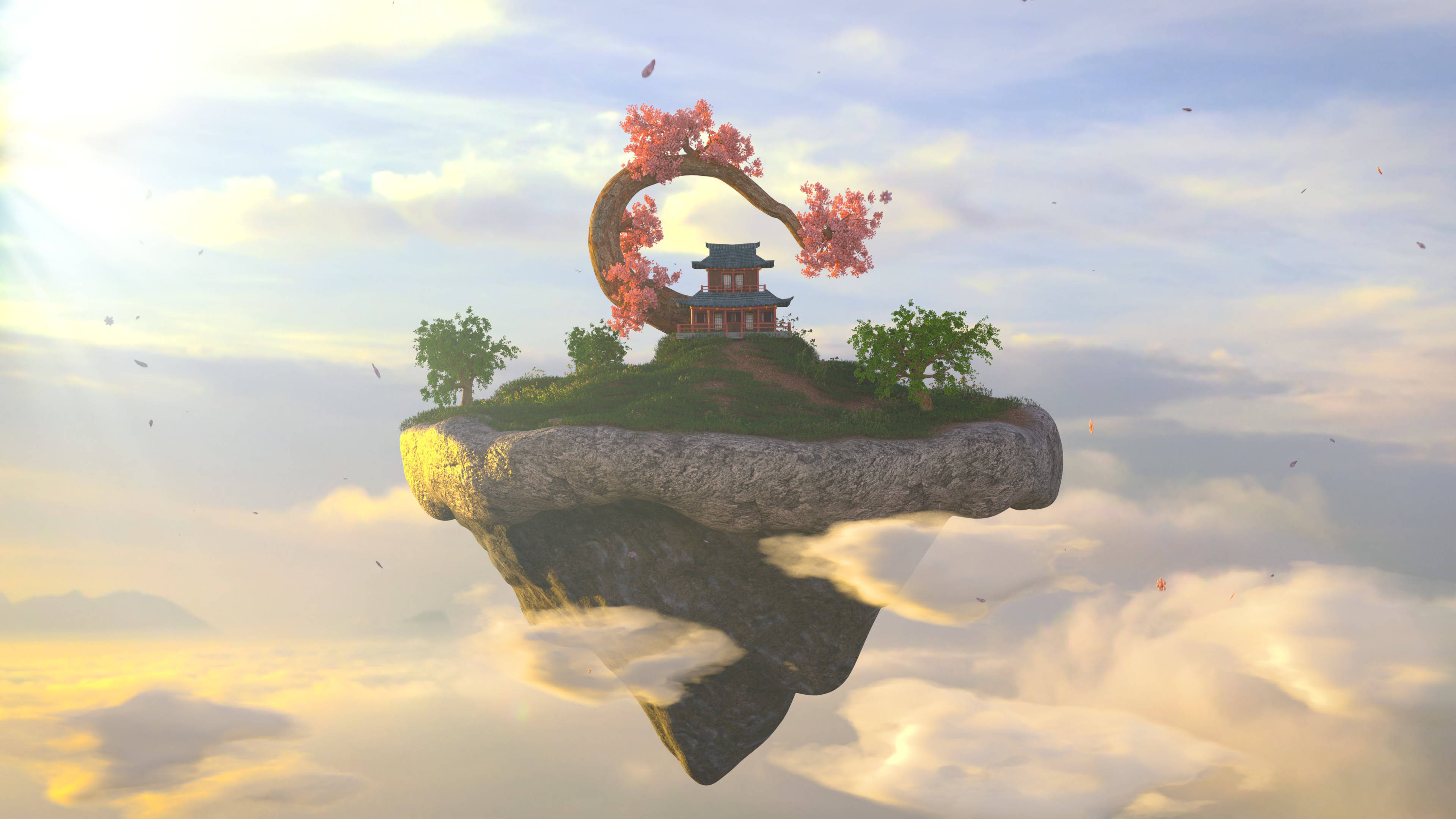 One Piece Wano, floating island, cherry blossom arch, 4K Desktop Wallpaper