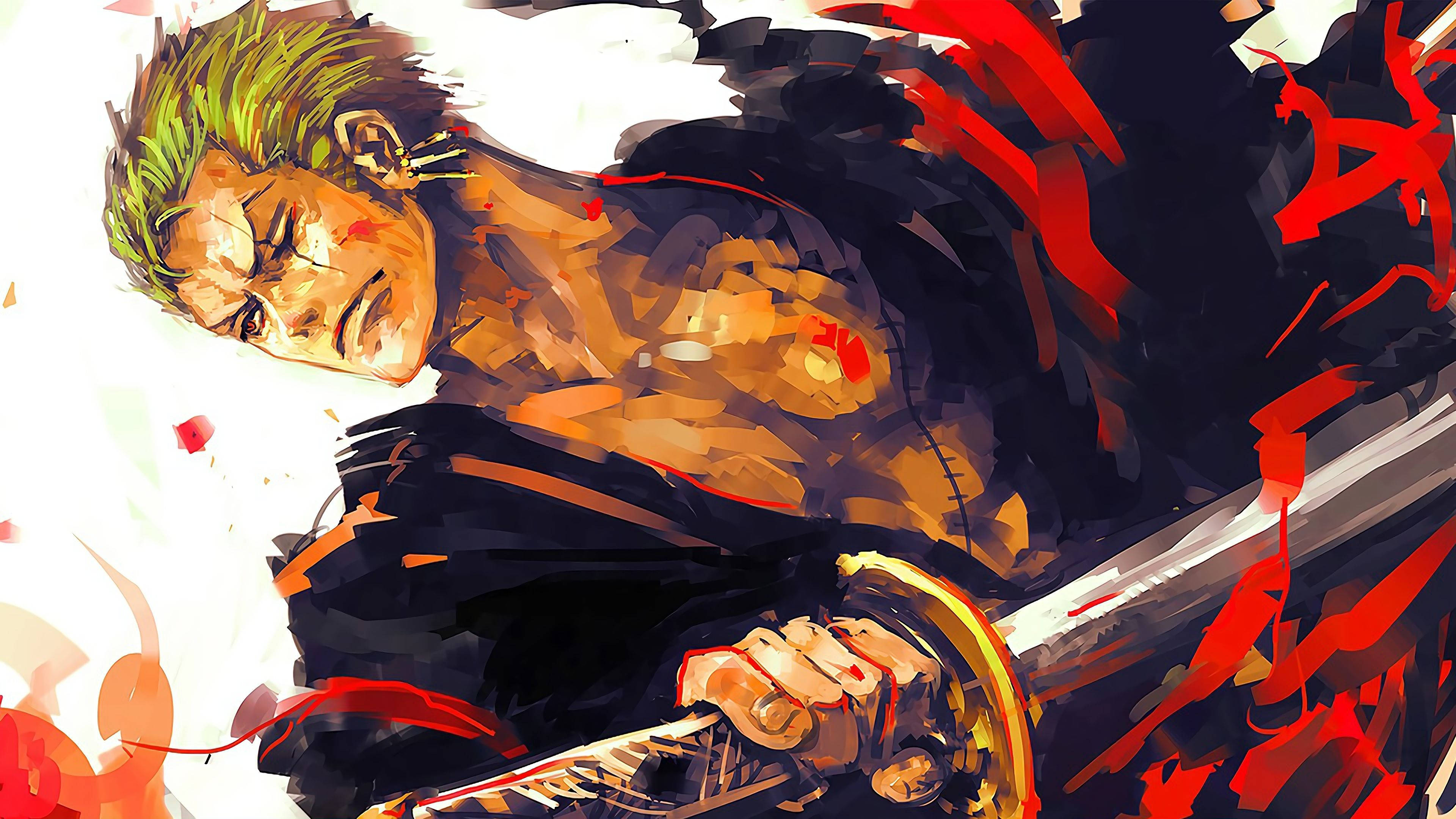 One Piece Zoro, red aura, green hair, 4K Desktop Wallpaper
