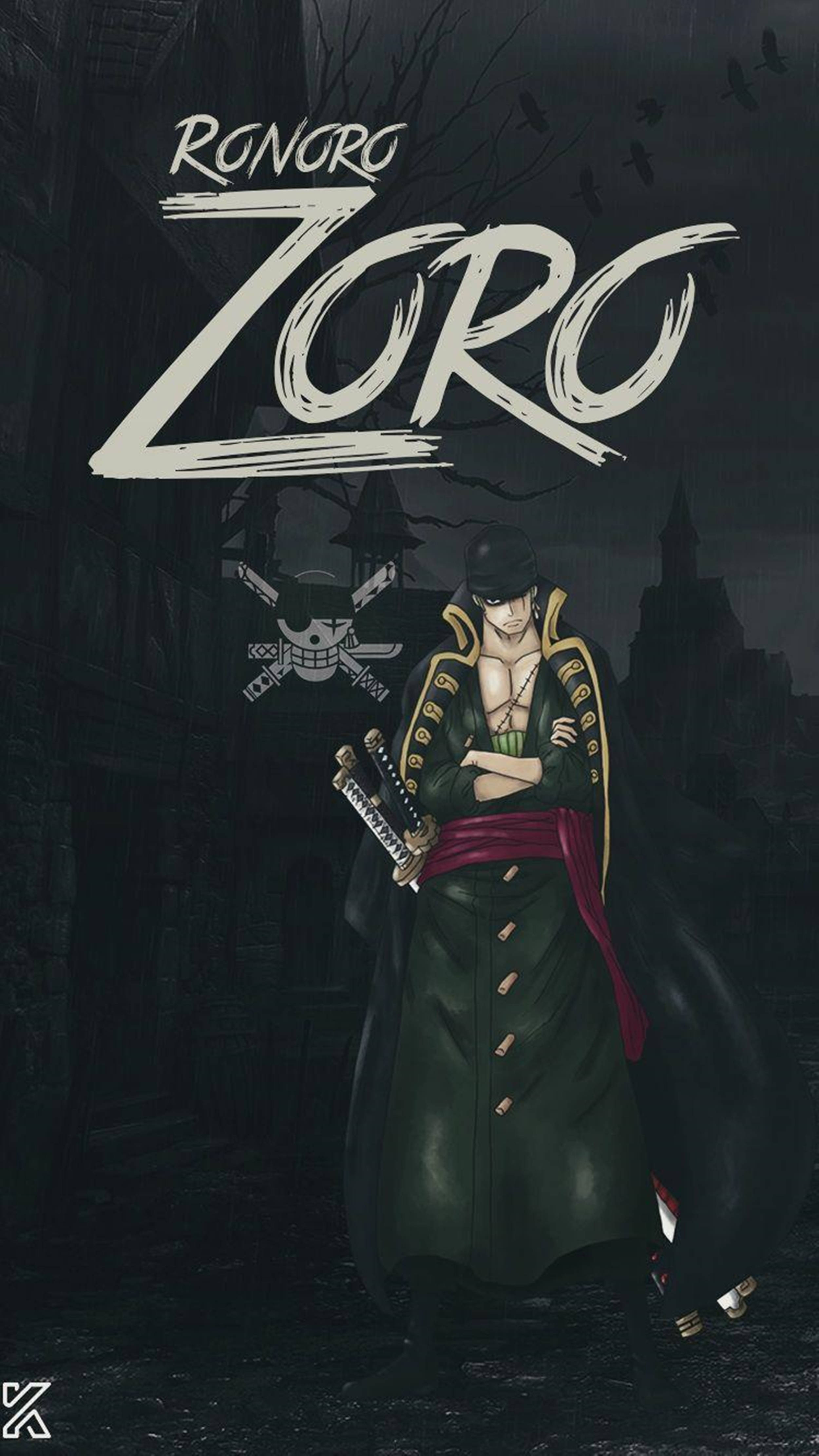 One Piece, Zoro, dark gothic alley, 4K Phone Wallpaper