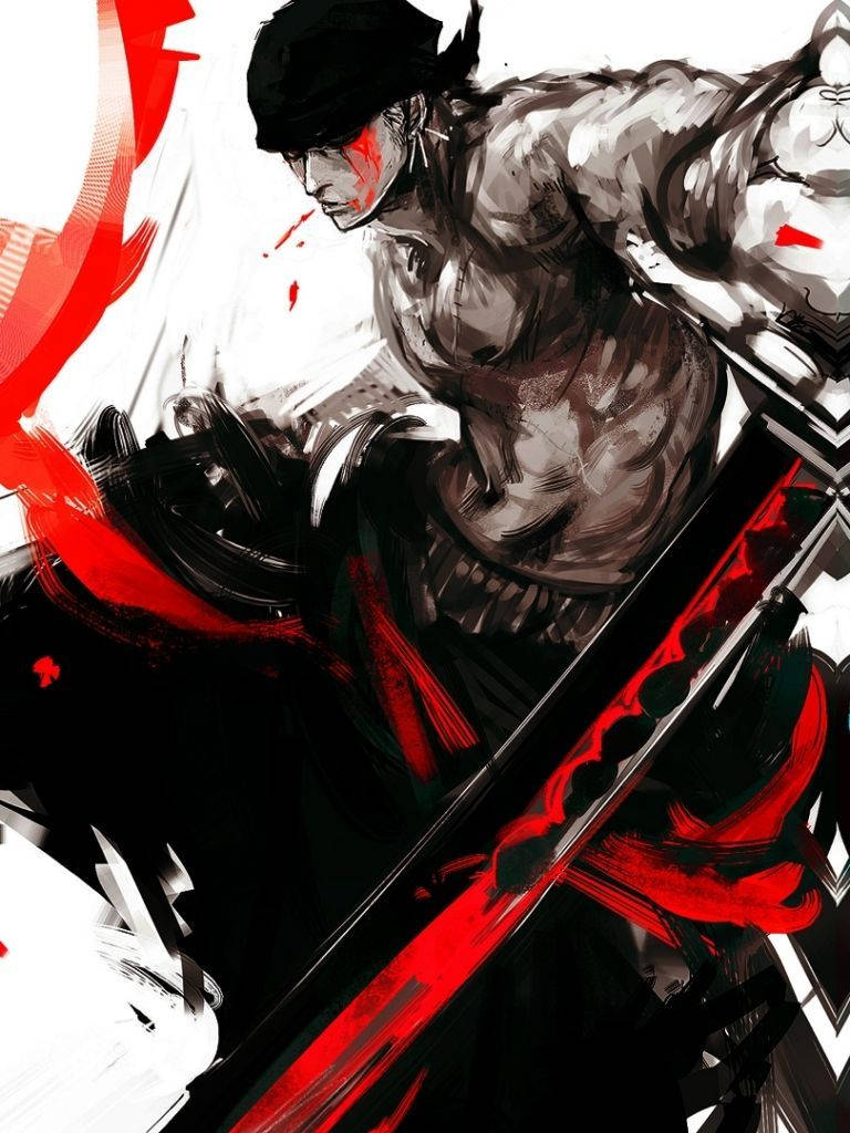 Zoro, red sword, anime warrior, SD Phone Wallpaper