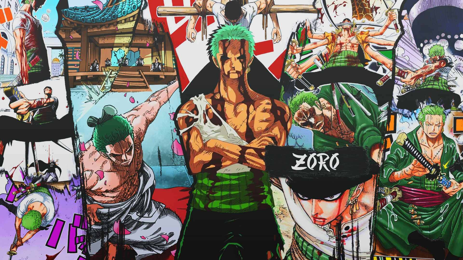 Zoro, One Piece, anime collage, Full HD Desktop Wallpaper