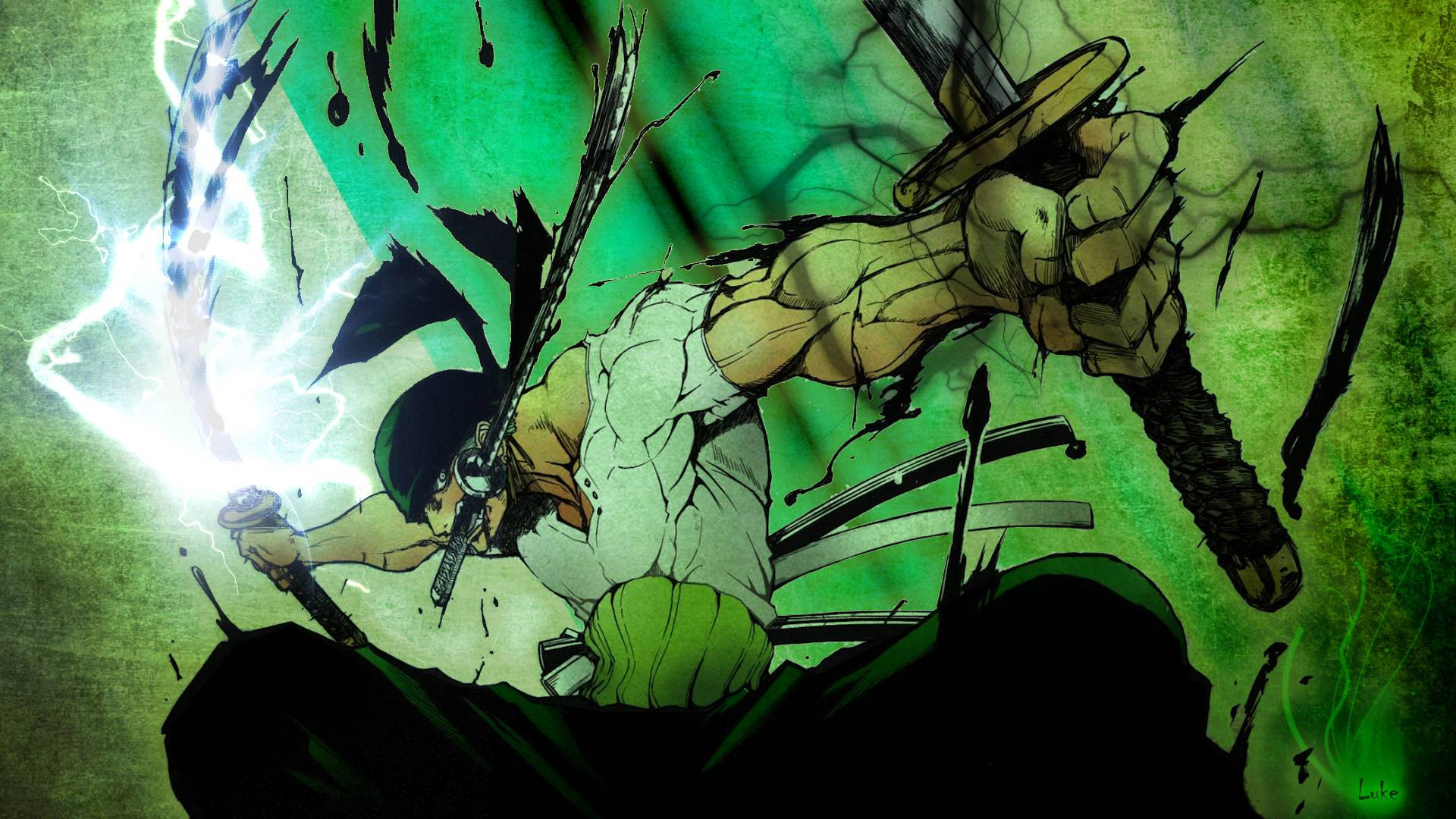 One Piece, Zoro, glowing sword, Full HD Desktop Wallpaper