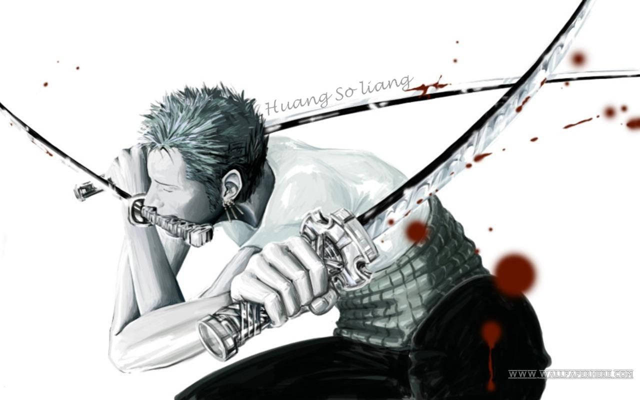 Zoro, One Piece, blood-splattered sword, HD Desktop Wallpaper