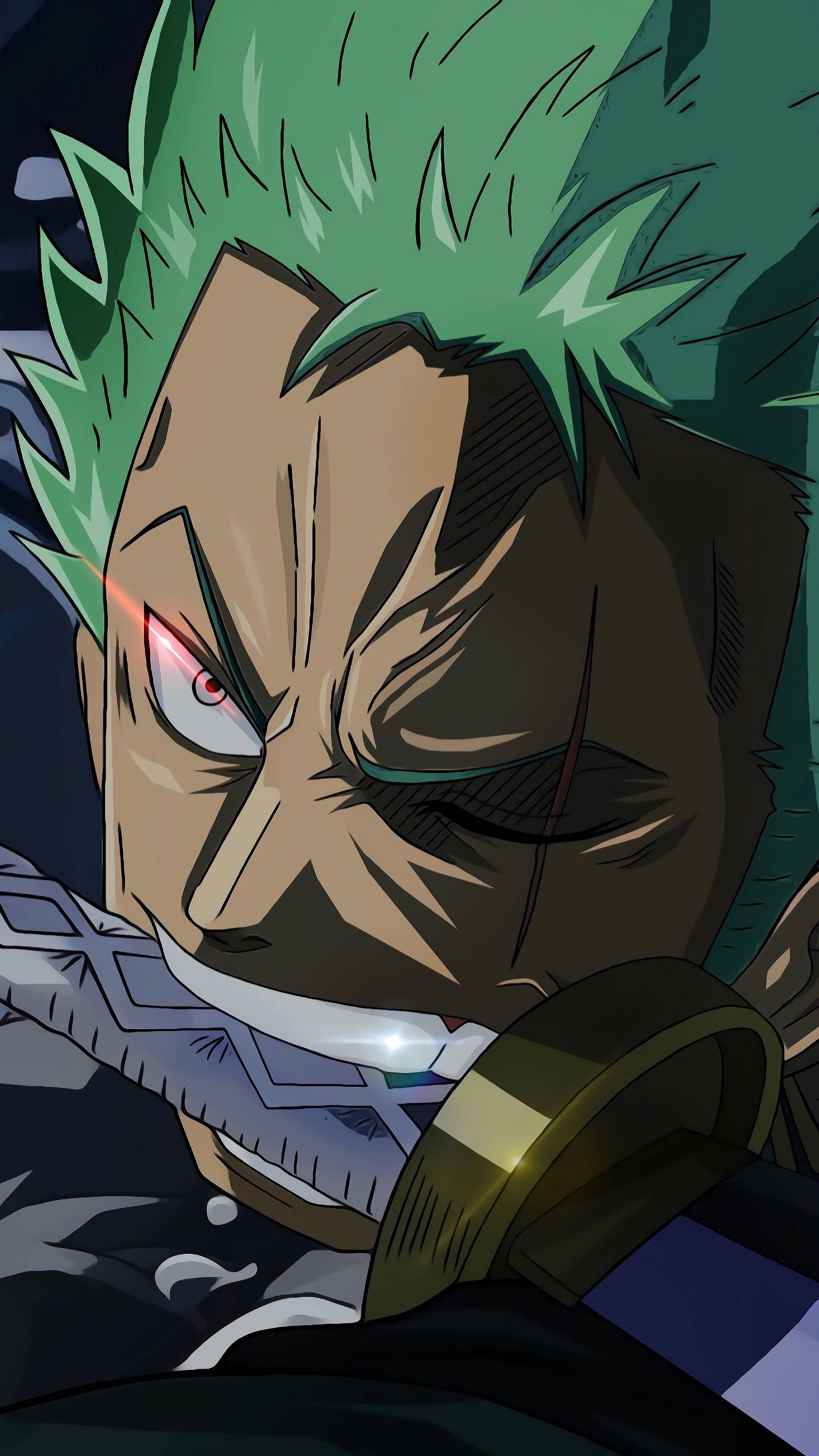 Zoro, spiky green hair, glowing red eye, 4K Phone Wallpaper