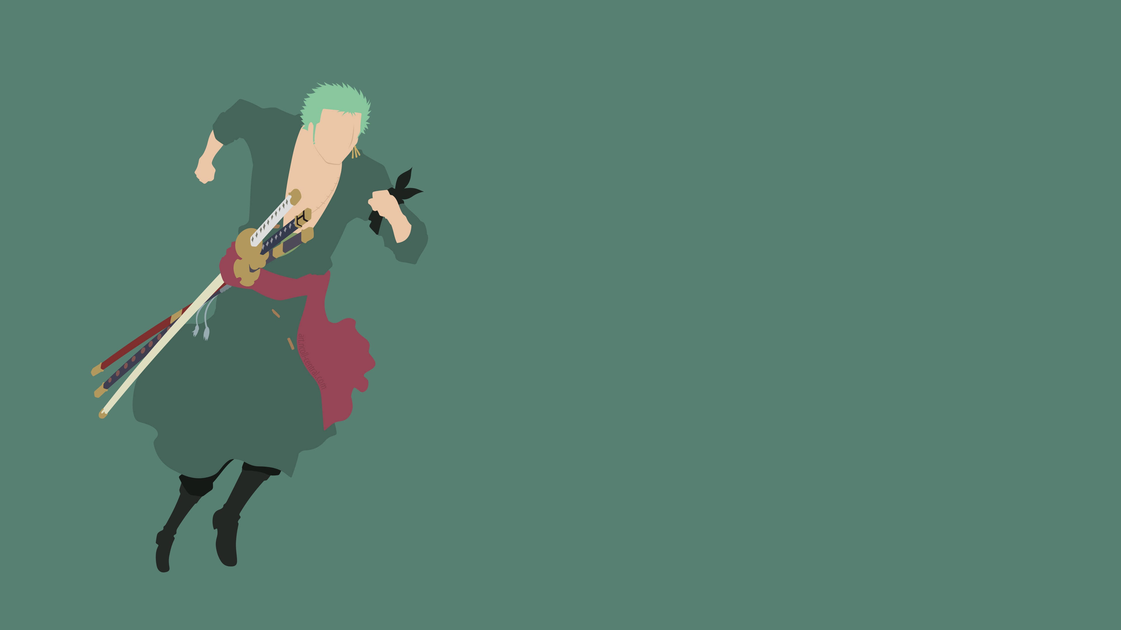 Zoro, green-haired anime swordsman, mid-leap, 4K Desktop Wallpaper