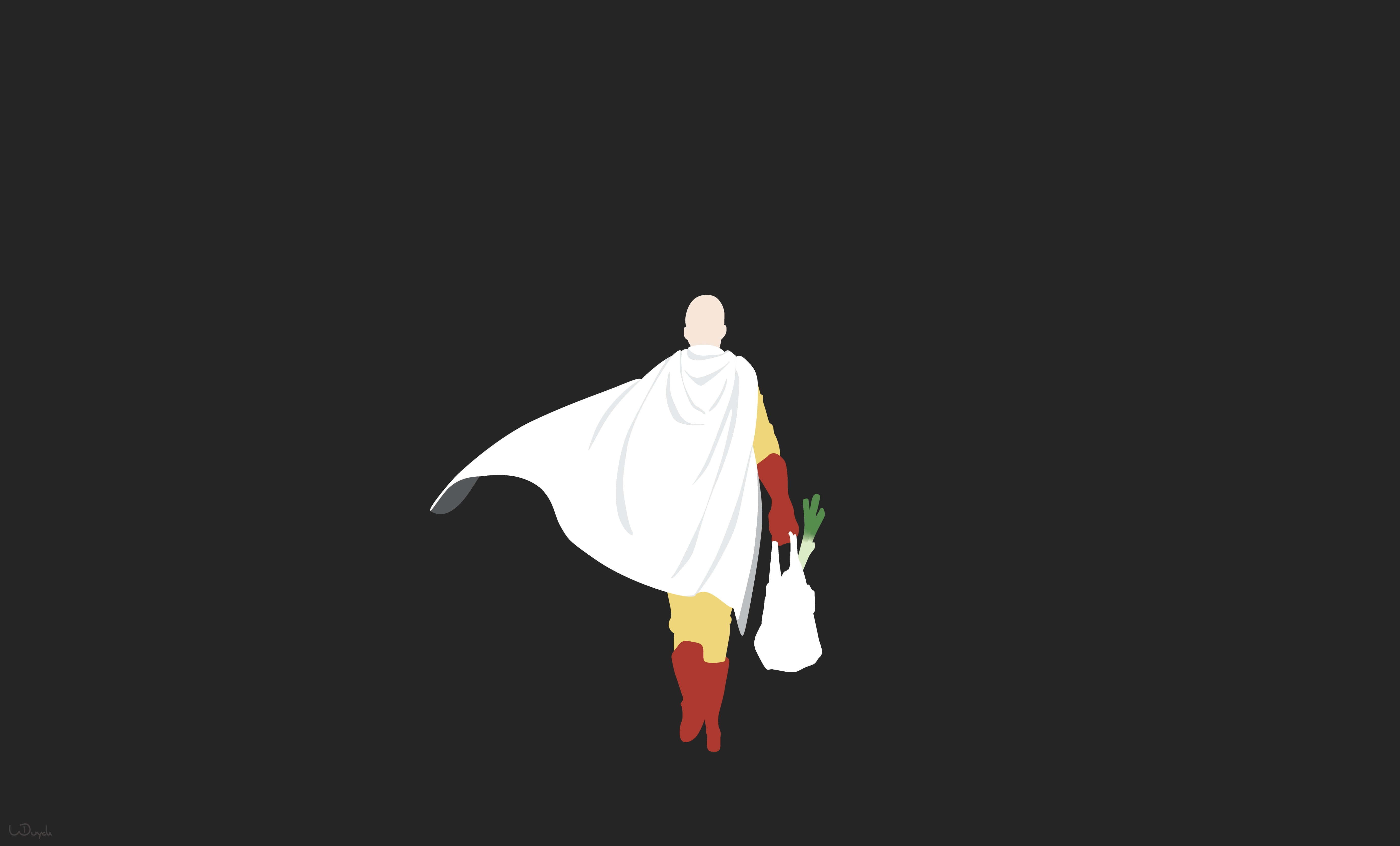 One Punch Man, minimalist illustration, bald superhero, 5K Desktop Wallpaper