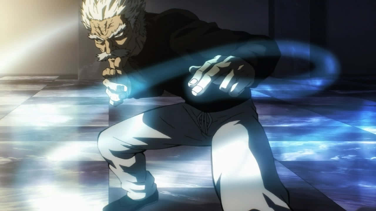 One Punch Man Bang, white hair, glowing blue energy, HD Desktop Wallpaper
