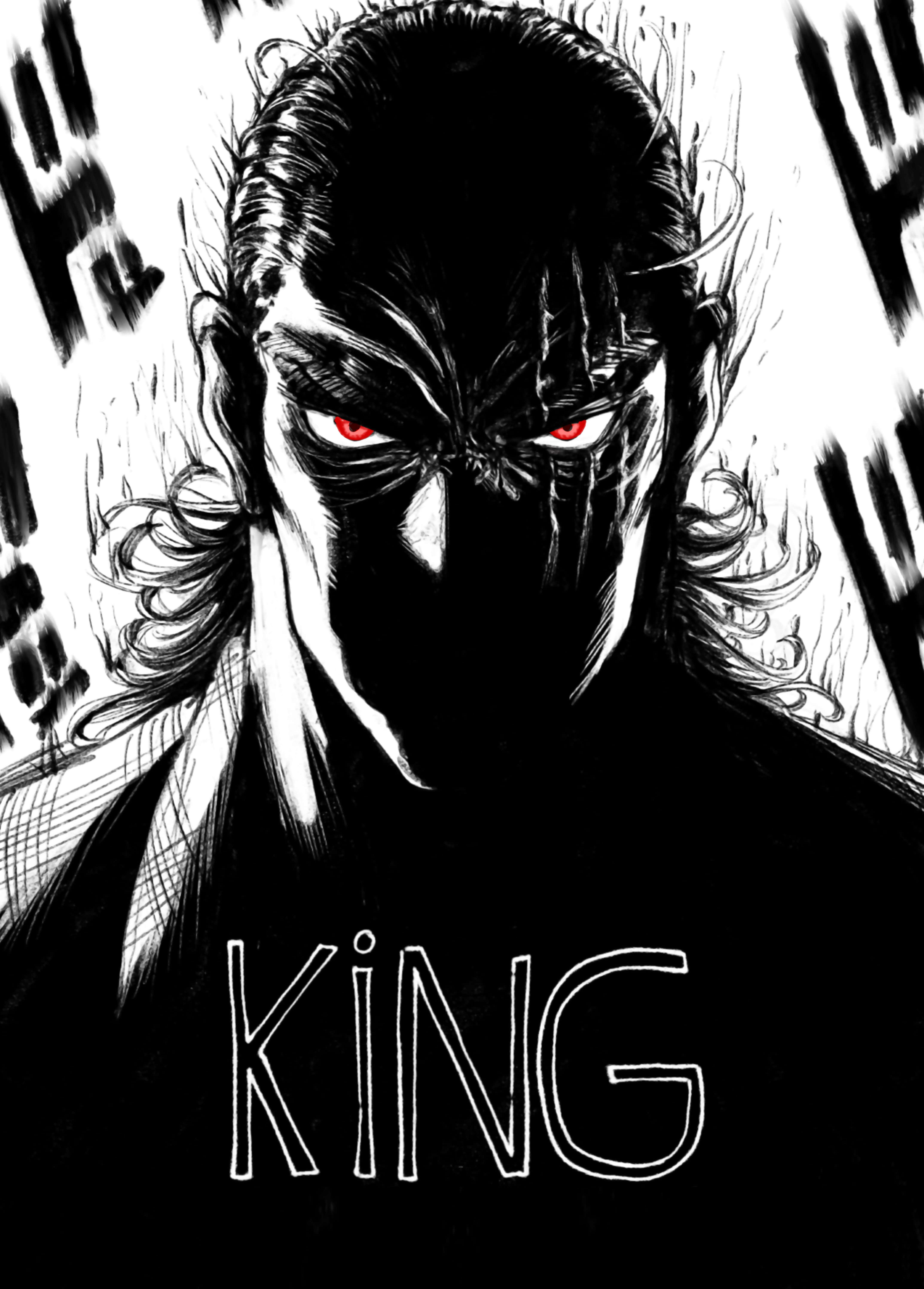 One Punch Man King, glowing red eyes, dark hair, 5K Phone Wallpaper