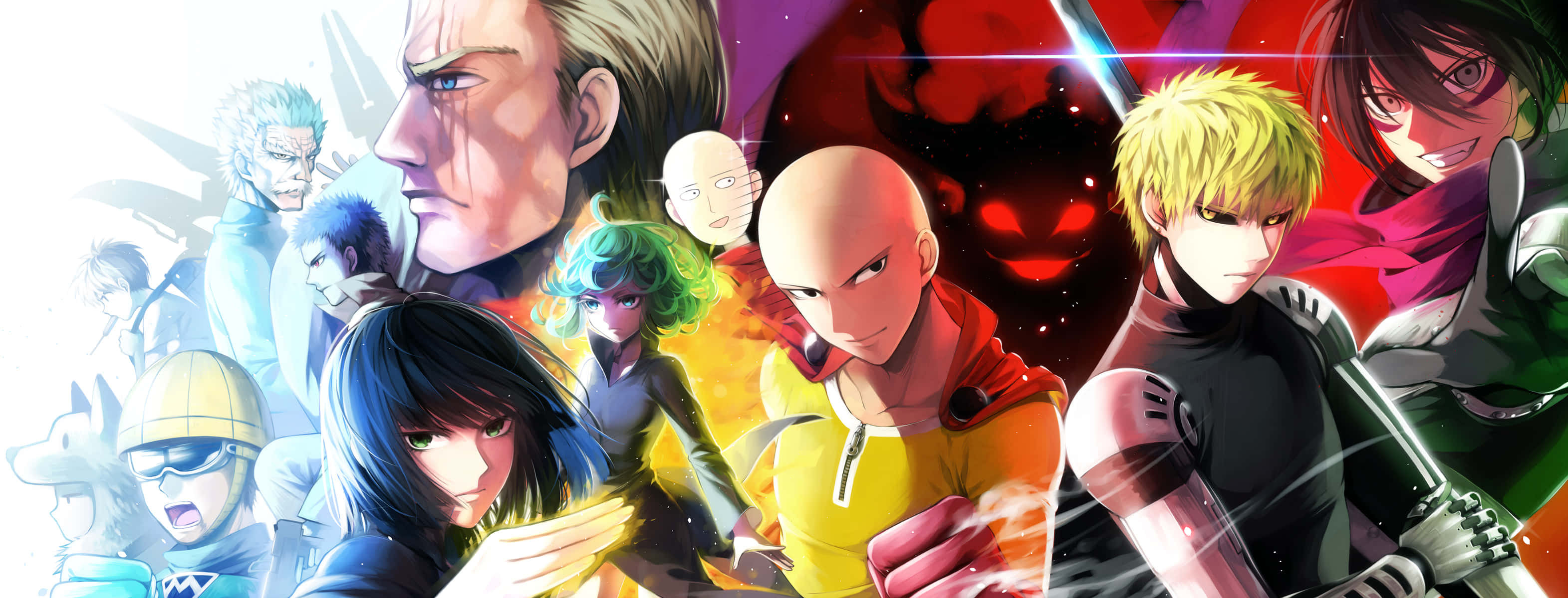 One Punch Man King, cosmic backdrop, diverse cast of characters, 2K Desktop Wallpaper