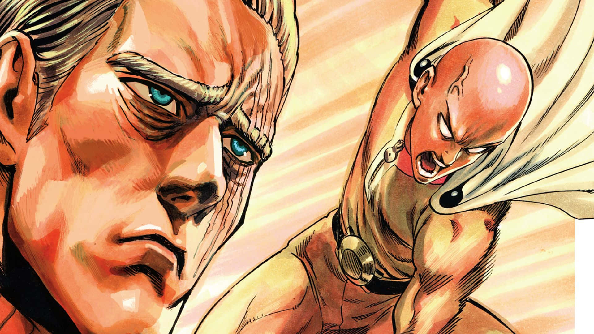 One Punch Man King, anime characters, golden background, Full HD Desktop Wallpaper